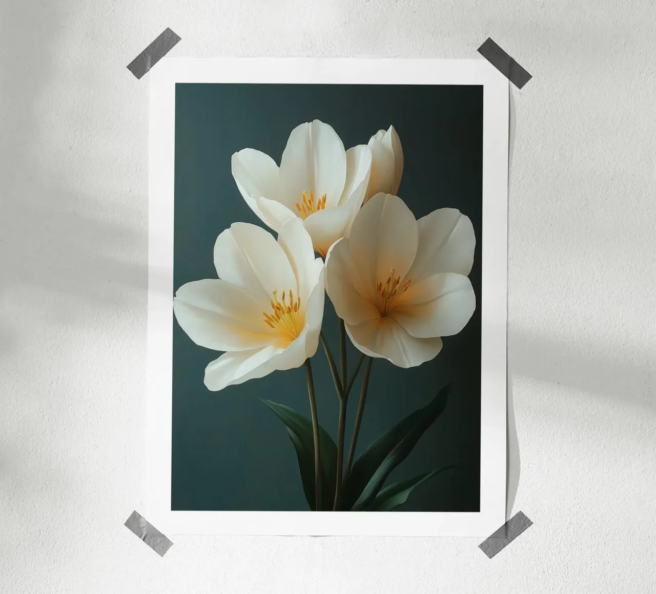 Tulipani bianchi poster con telaio in plastica da Flora & Horizon