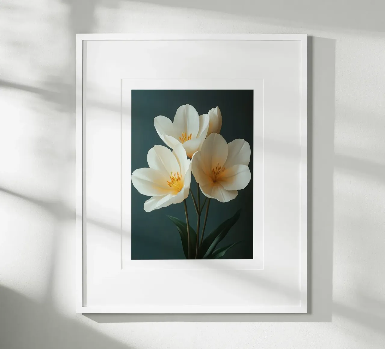 Tulipani bianchi poster con telaio in plastica da Flora & Horizon