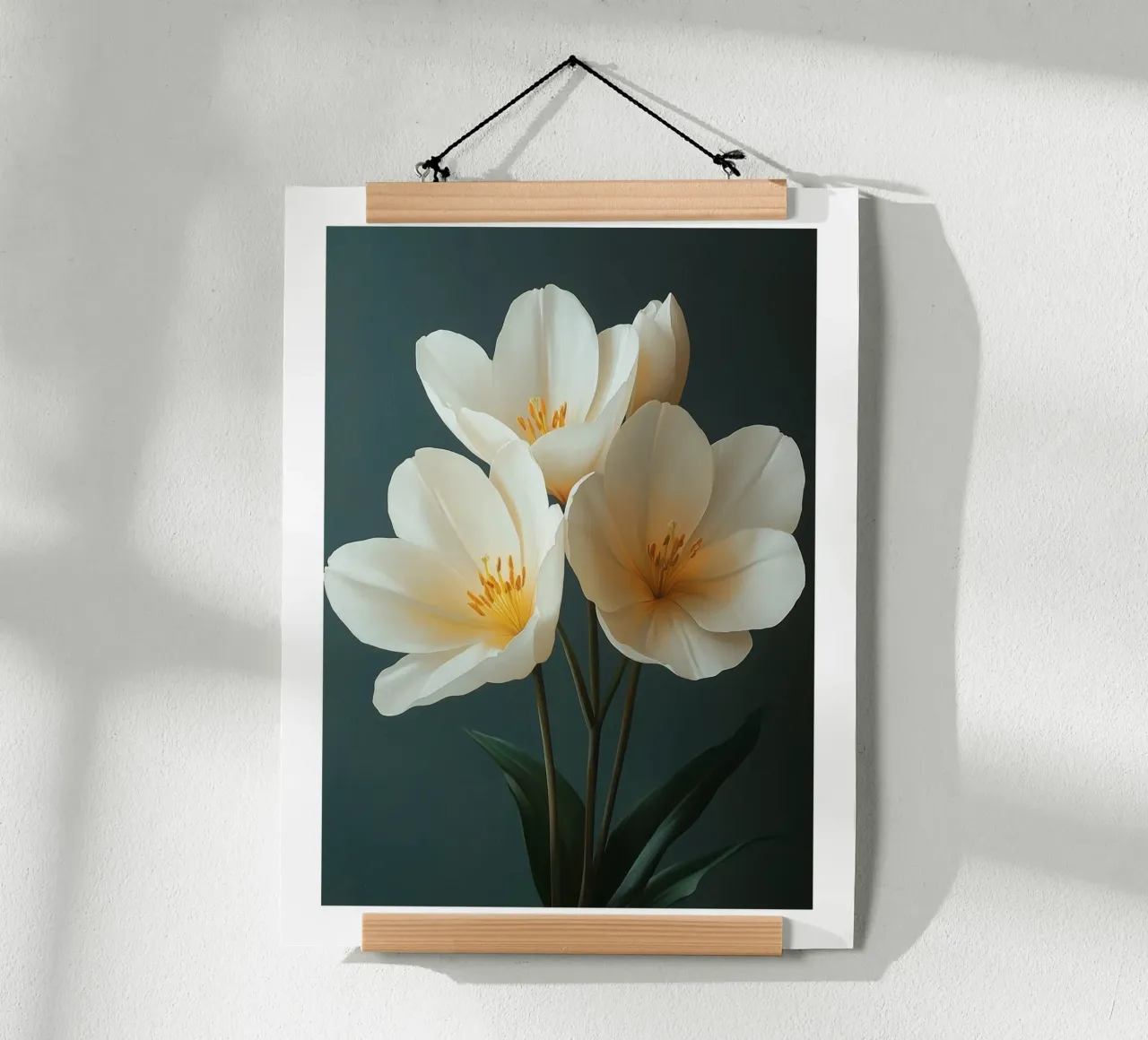 Tulipani bianchi poster con telaio in plastica da Flora & Horizon