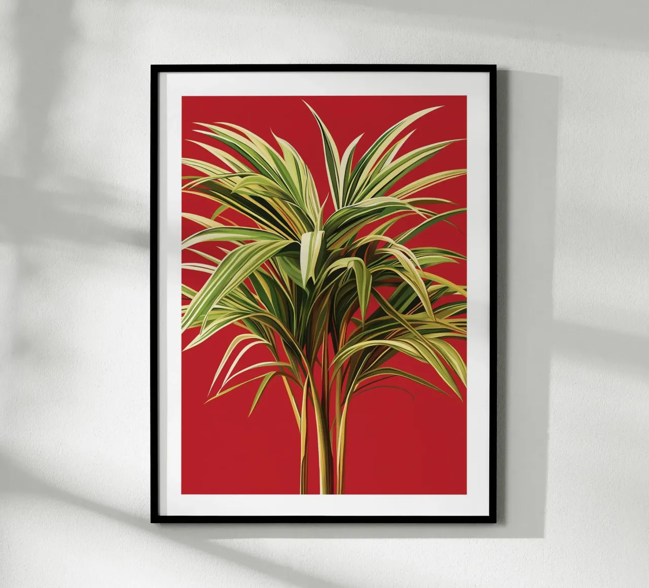 Pianta tropicale su sfondo rosso poster con telaio in legno da Flora & Horizon