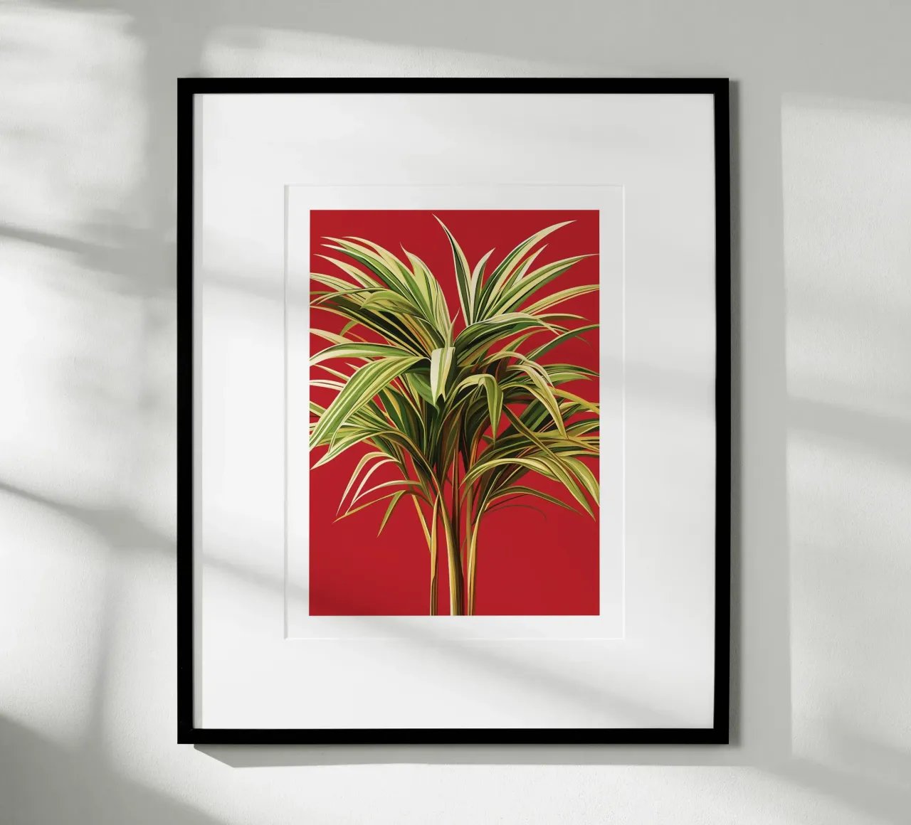 Pianta tropicale su sfondo rosso poster con telaio in legno da Flora & Horizon