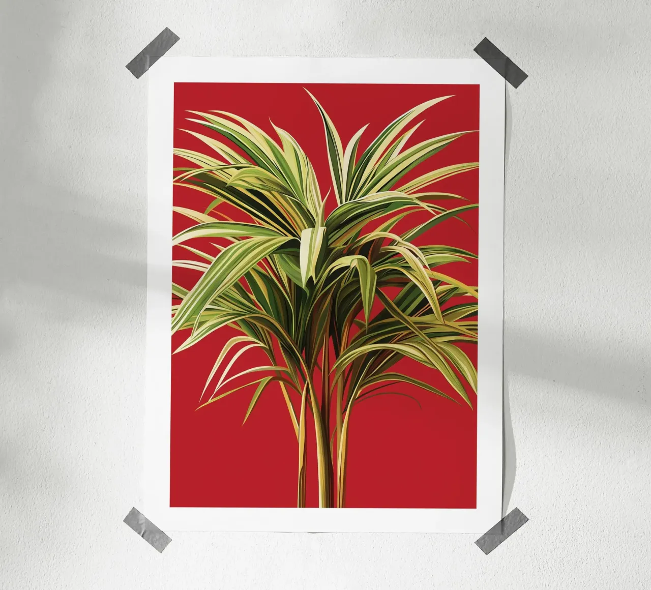 Pianta tropicale su sfondo rosso poster con telaio in legno da Flora & Horizon