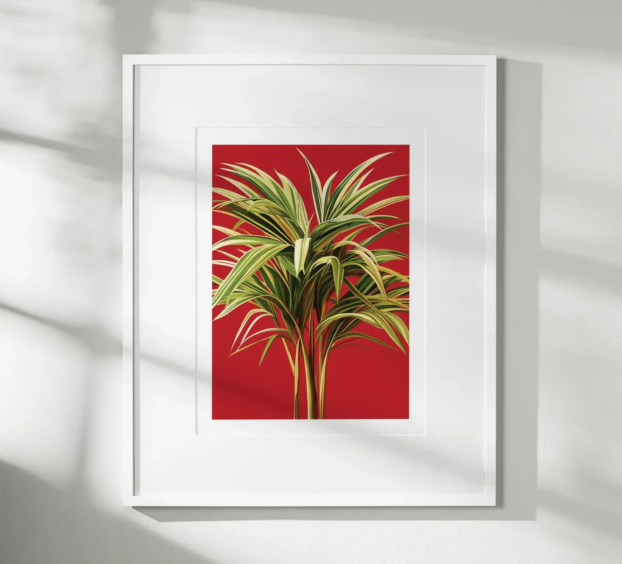 Pianta tropicale su sfondo rosso poster con telaio in legno da Flora & Horizon