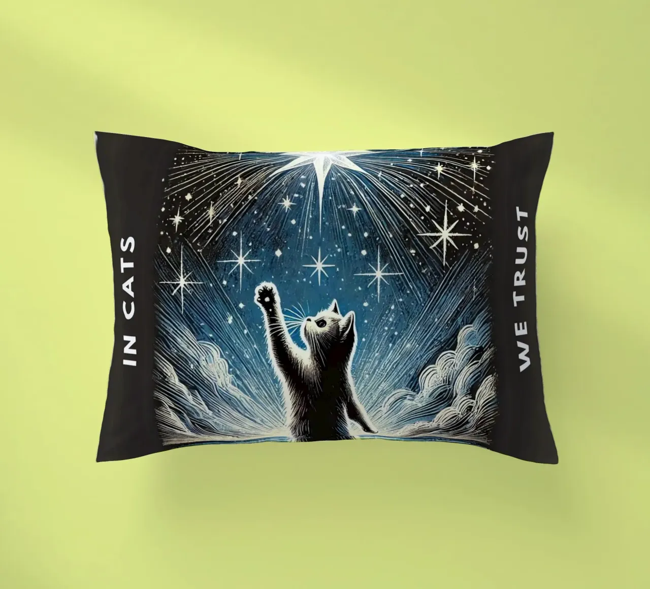 In Cats We Trust decorative cushion by Lotta Cat Design