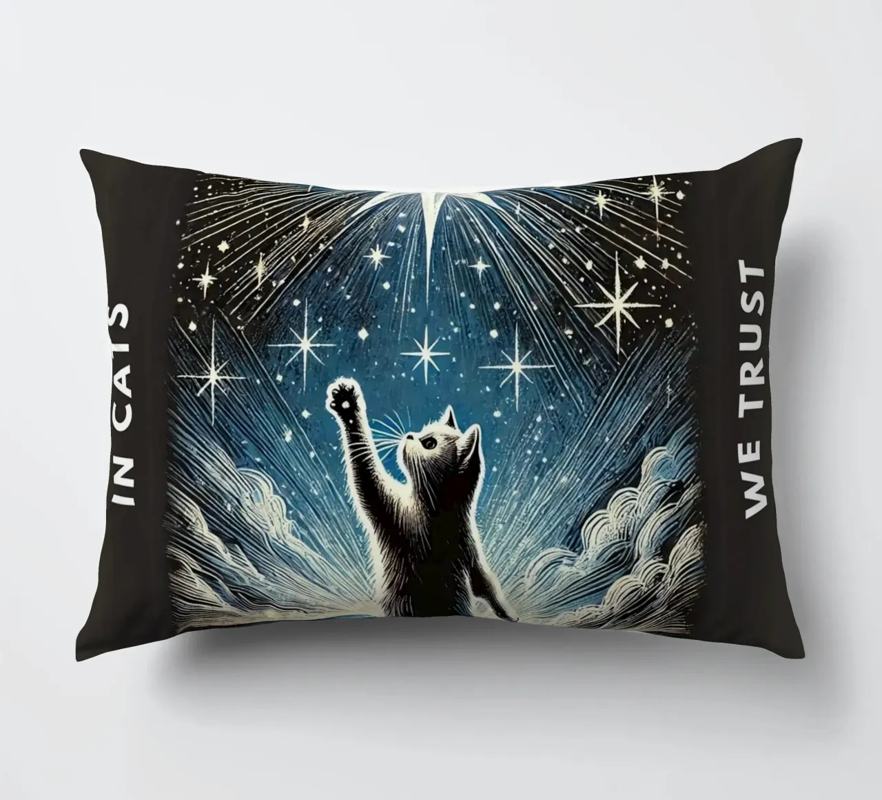 In Cats We Trust decorative cushion by Lotta Cat Design