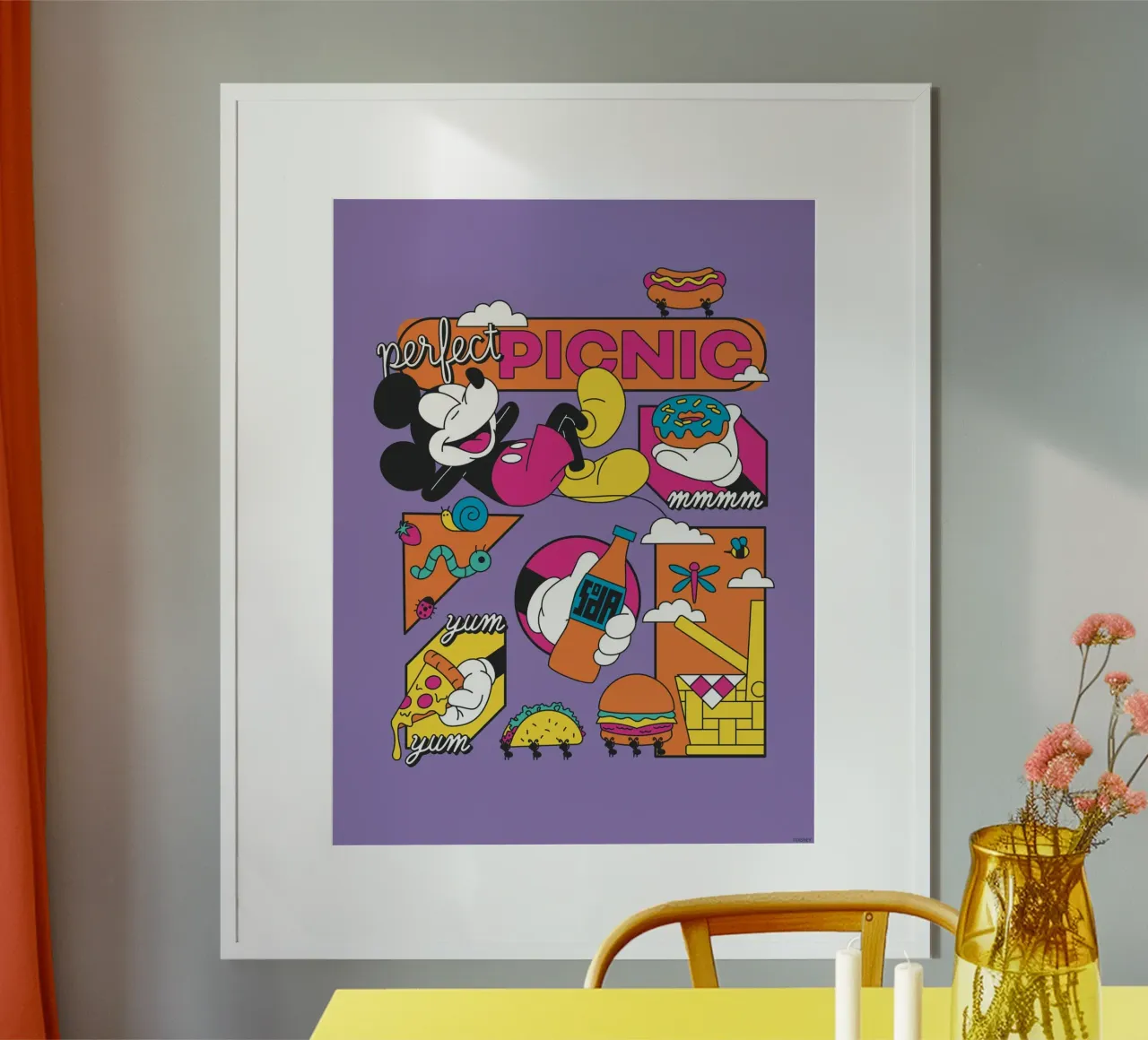 Topolino - Picnic perfetto poster con telaio in legno da Mickey Mouse