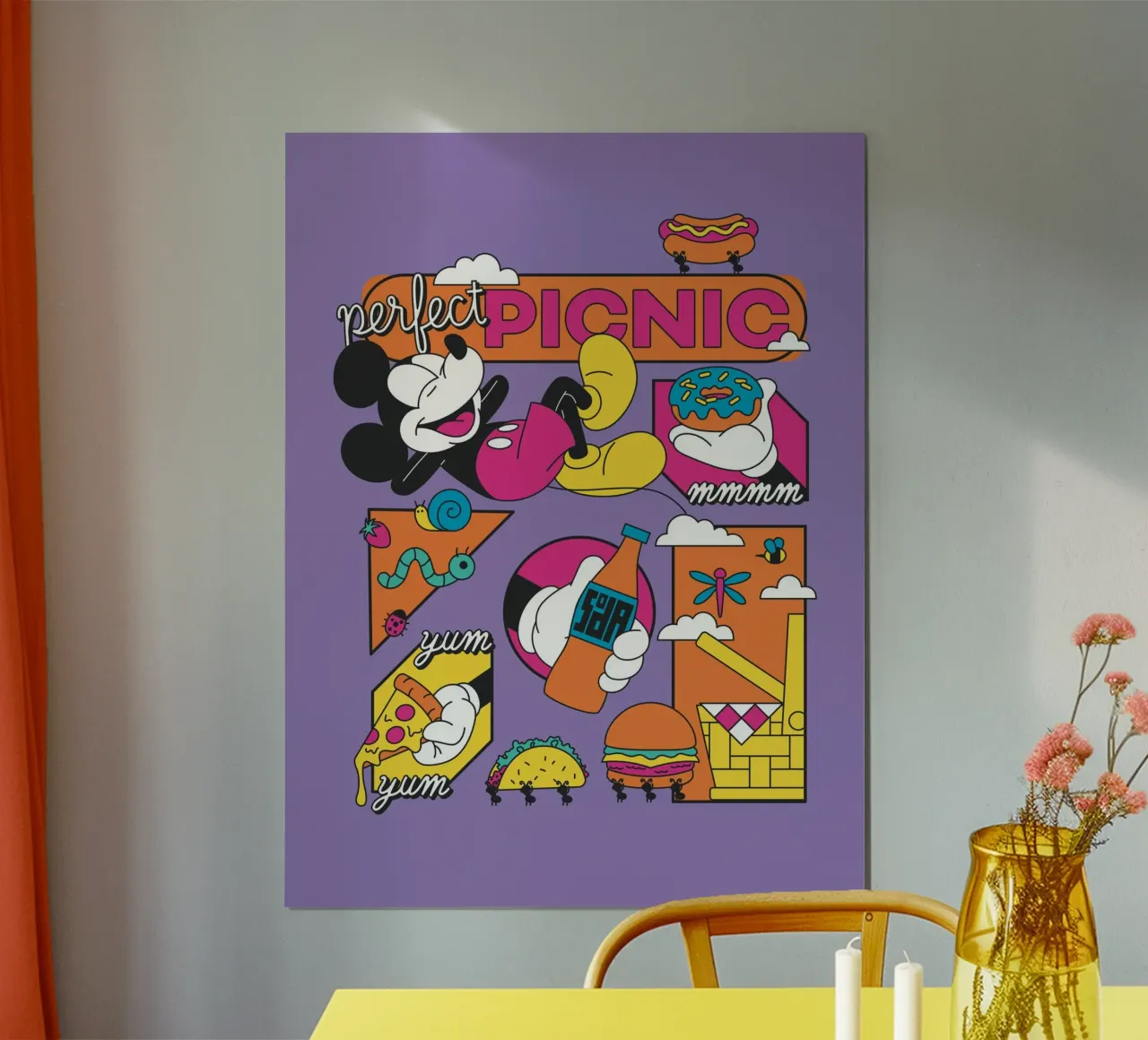 Topolino - Picnic perfetto poster con telaio in legno da Mickey Mouse