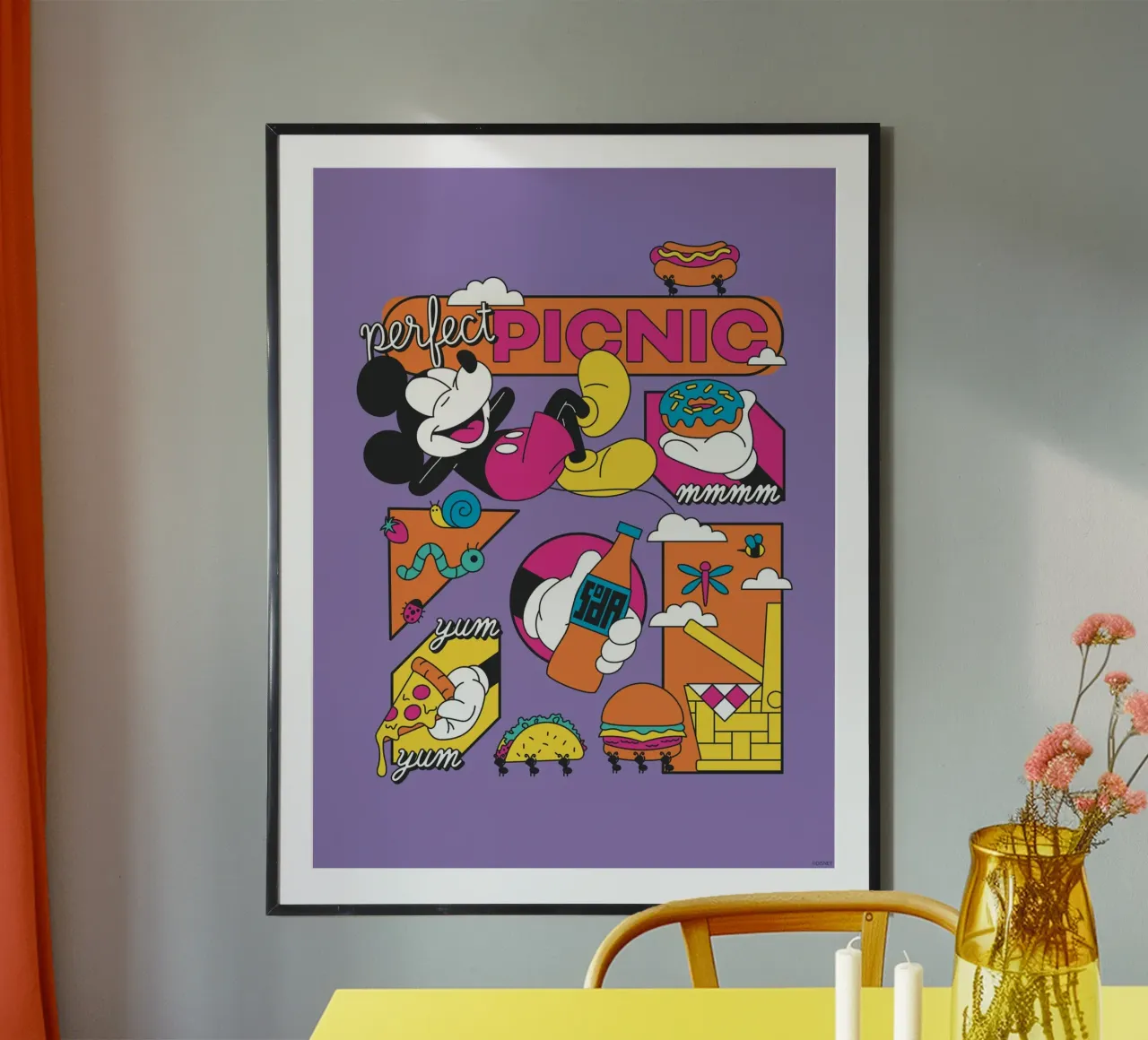Topolino - Picnic perfetto poster con telaio in legno da Mickey Mouse