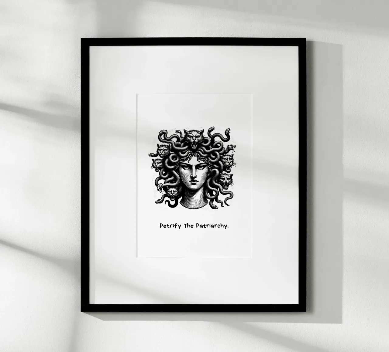 Petrify The Patriarchy | Cat Medusa poster with wooden frame by Lotta Cat Design