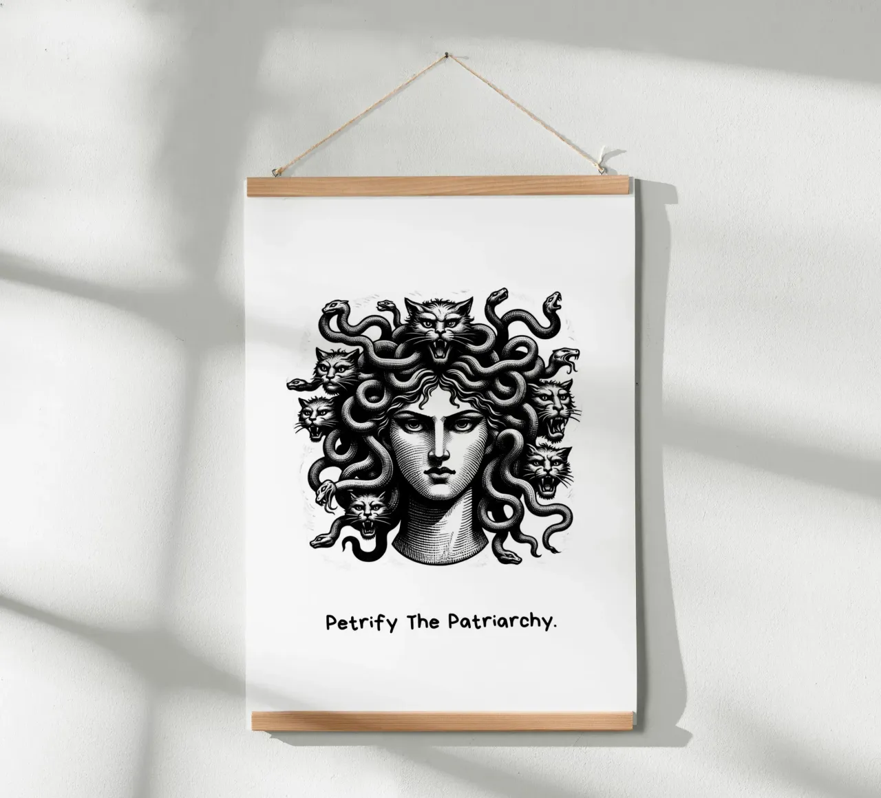 Petrify The Patriarchy | Cat Medusa poster with wooden frame by Lotta Cat Design