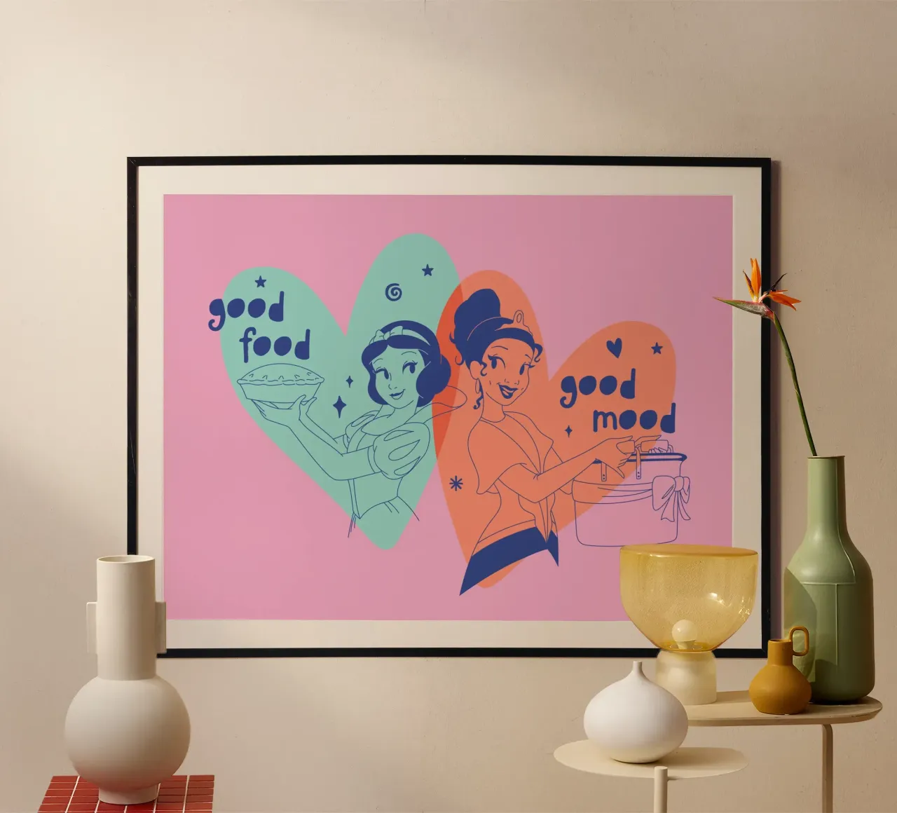 Schneewittchen & Tiana: Magie aus der Küche poster with aluminum frame by Disney Princess