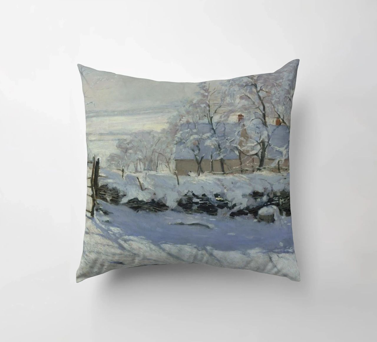 Claude Monet - The Magpie decorative cushion by Timeless Artworks