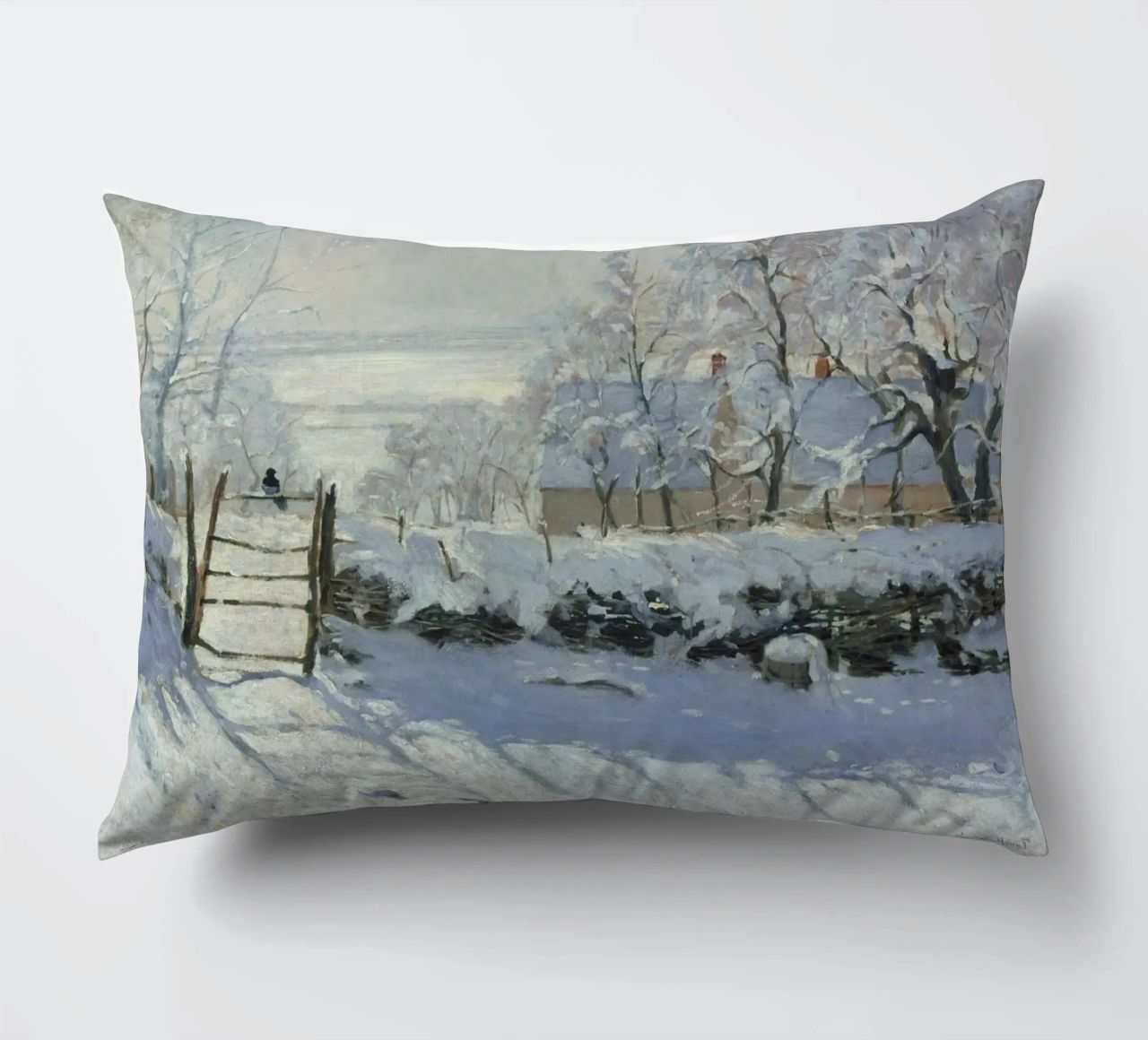 Claude Monet - The Magpie decorative cushion by Timeless Artworks