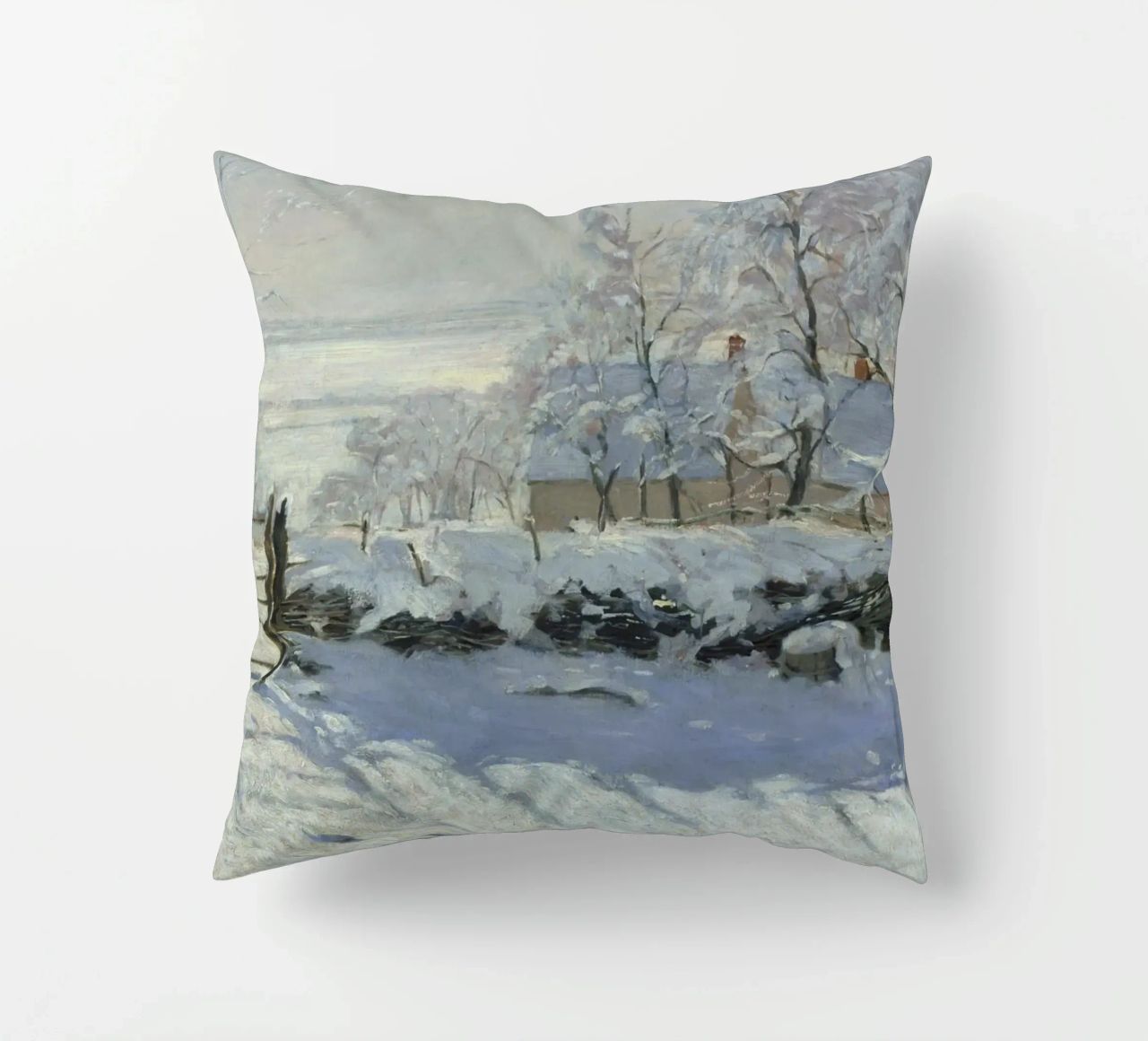 Claude Monet - The Magpie decorative cushion by Timeless Artworks