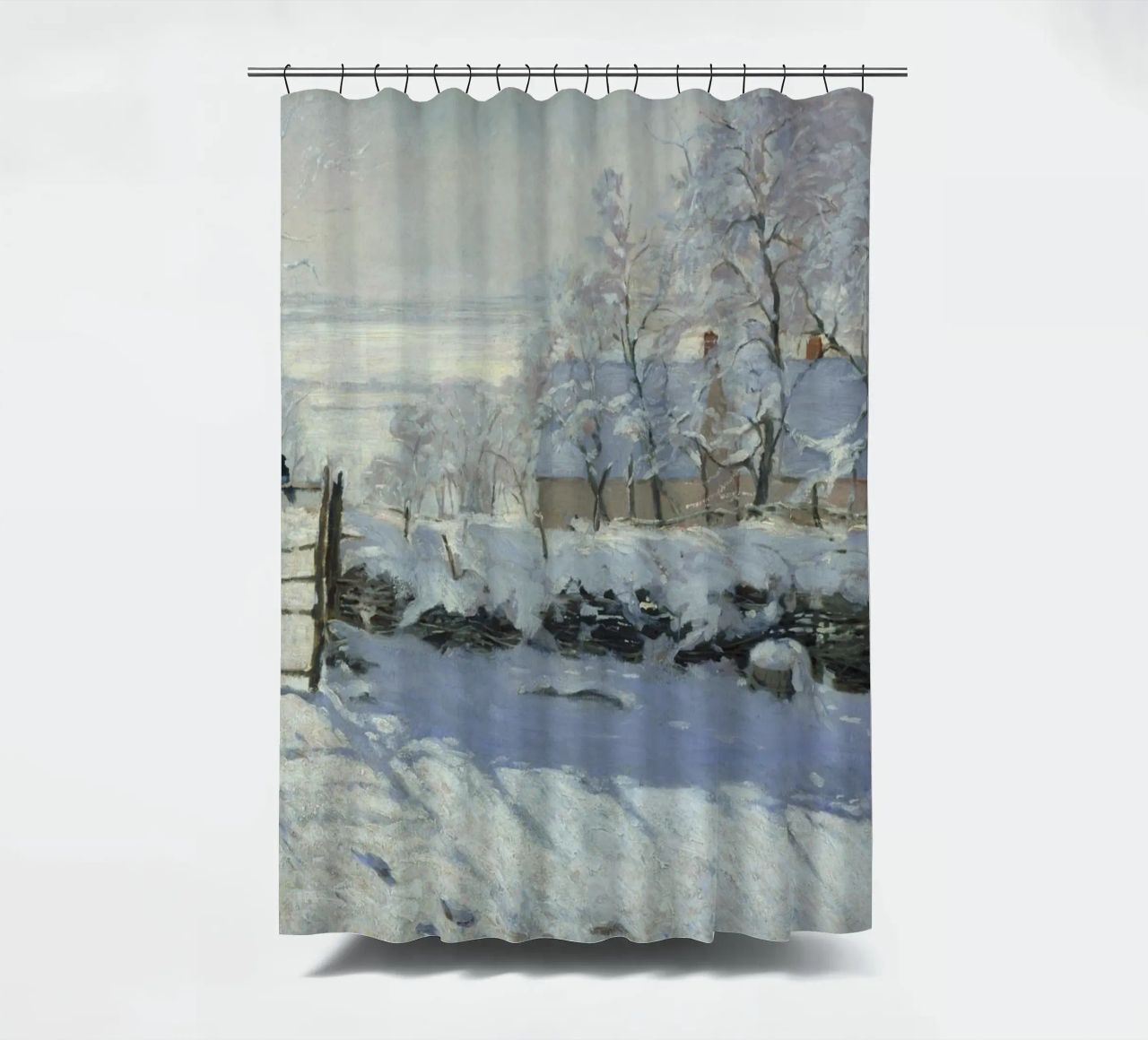 Claude Monet - The Magpie shower curtain by Timeless Artworks