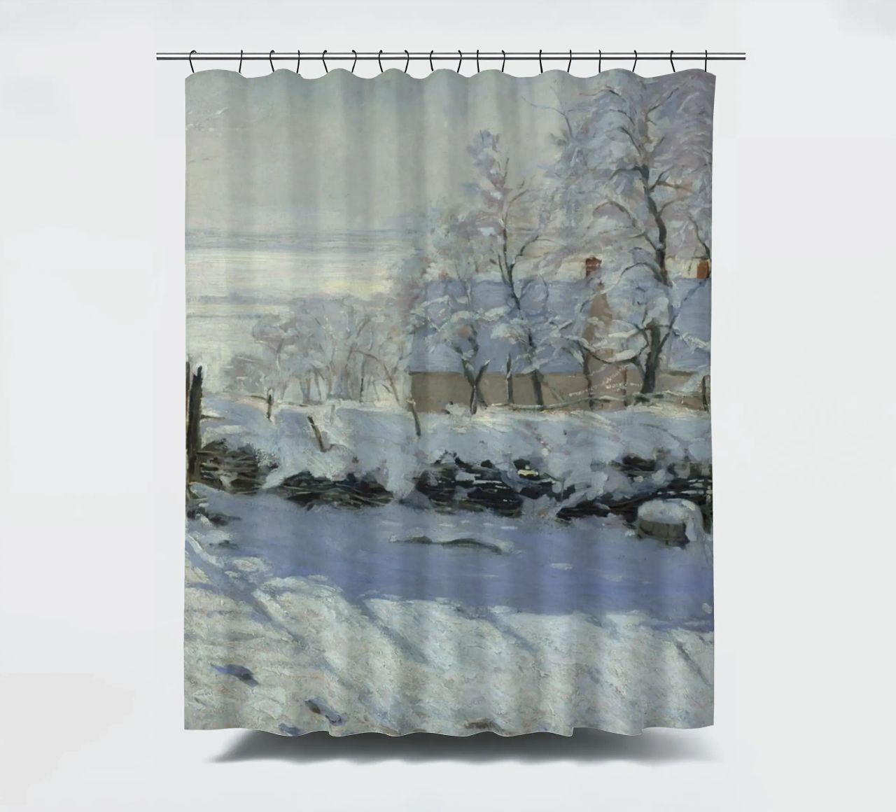 Claude Monet - The Magpie shower curtain by Timeless Artworks