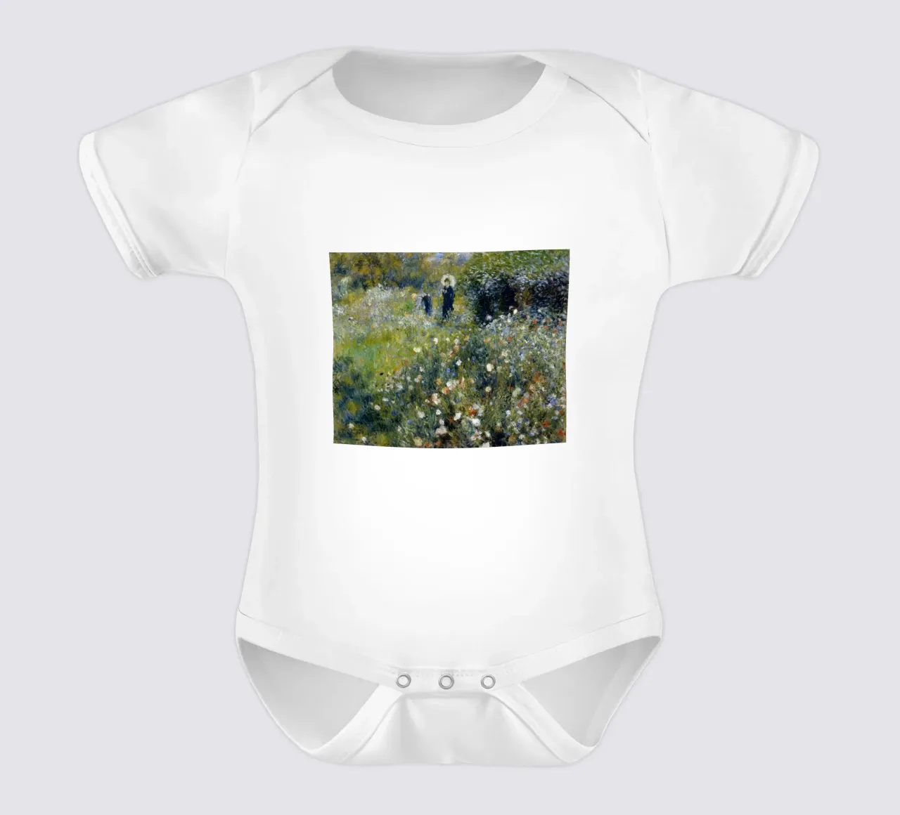 Auguste Renoir - Woman with a Parasol in a Garden short-sleeve baby romper by Timeless Artworks