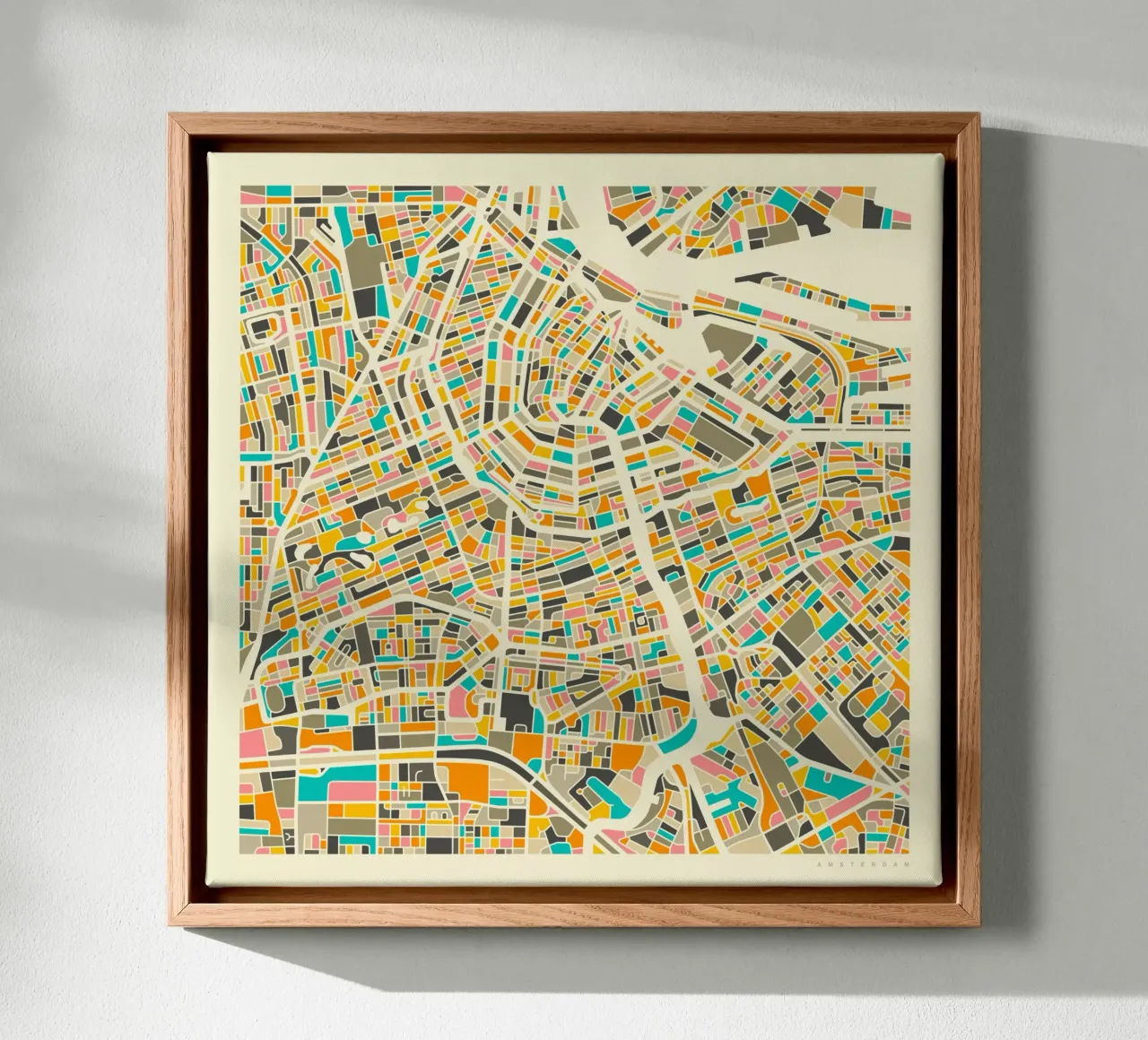 Mappa di Amsterdam tela con Cornice a cassetta da Jazzberry Blue