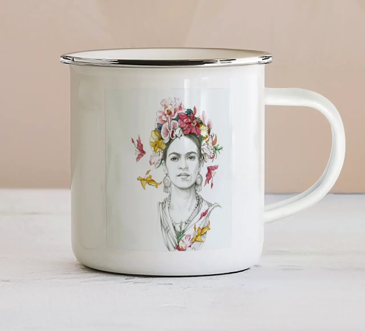Ritratto fiorito di Frida Kahlo tazza in smalto da Susana Miranda ilustracion