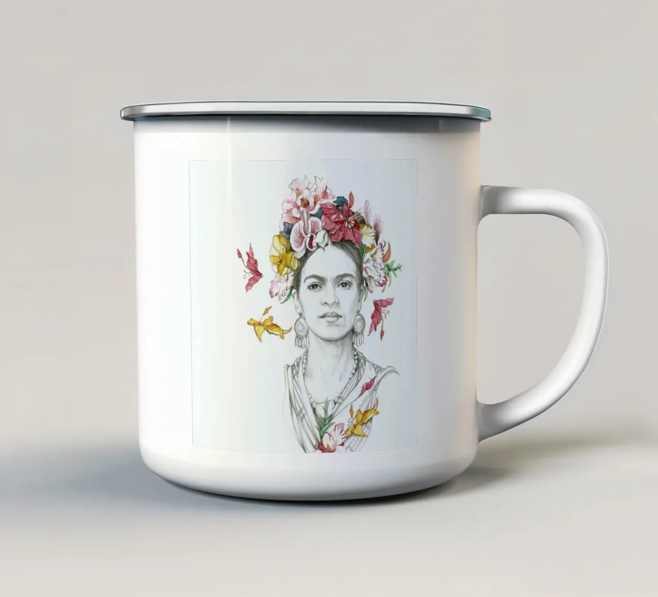 Ritratto fiorito di Frida Kahlo tazza in smalto da Susana Miranda ilustracion