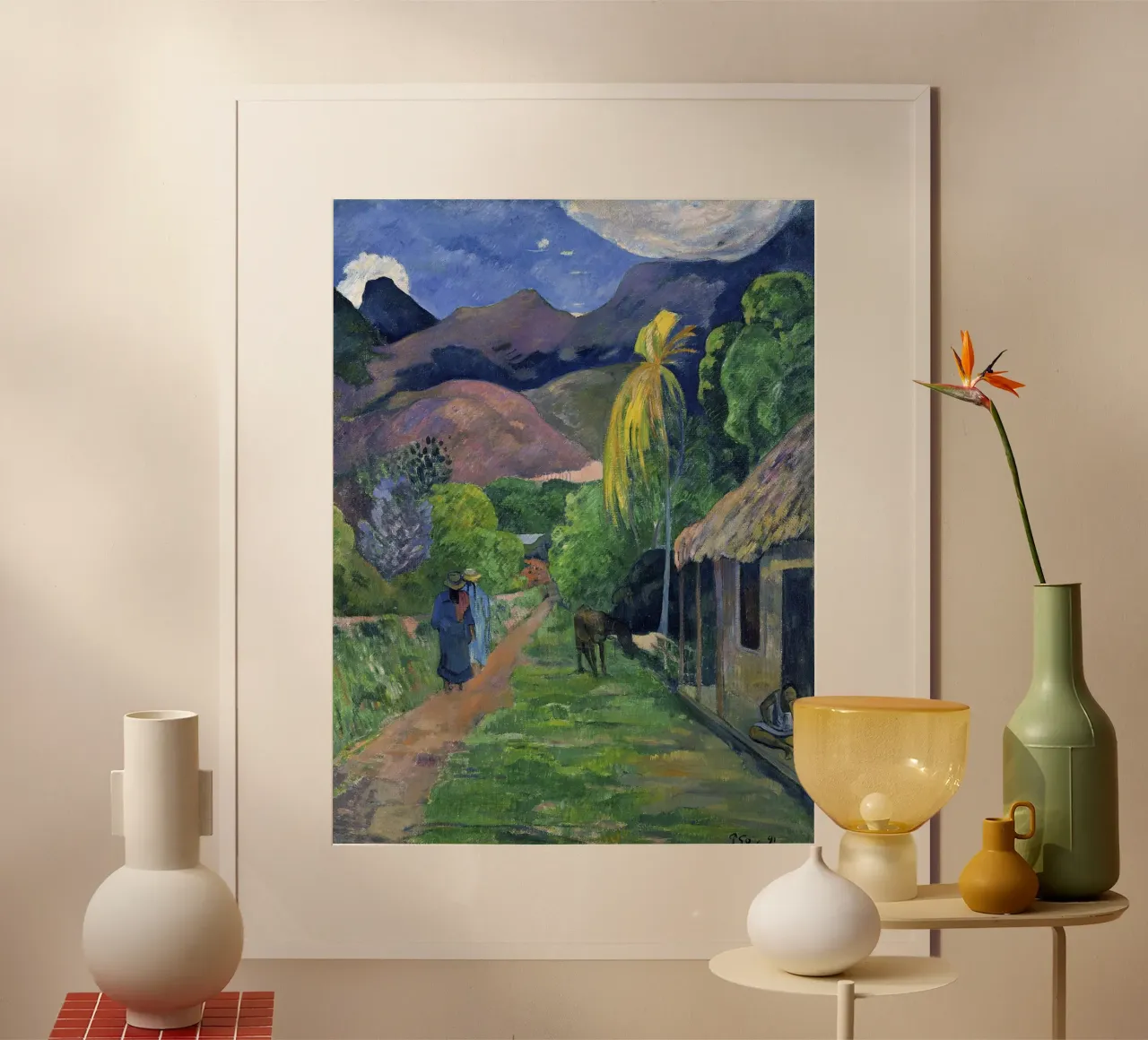 Paul Gauguin - Rue de Tahiti poster con telaio in legno da Timeless Artworks