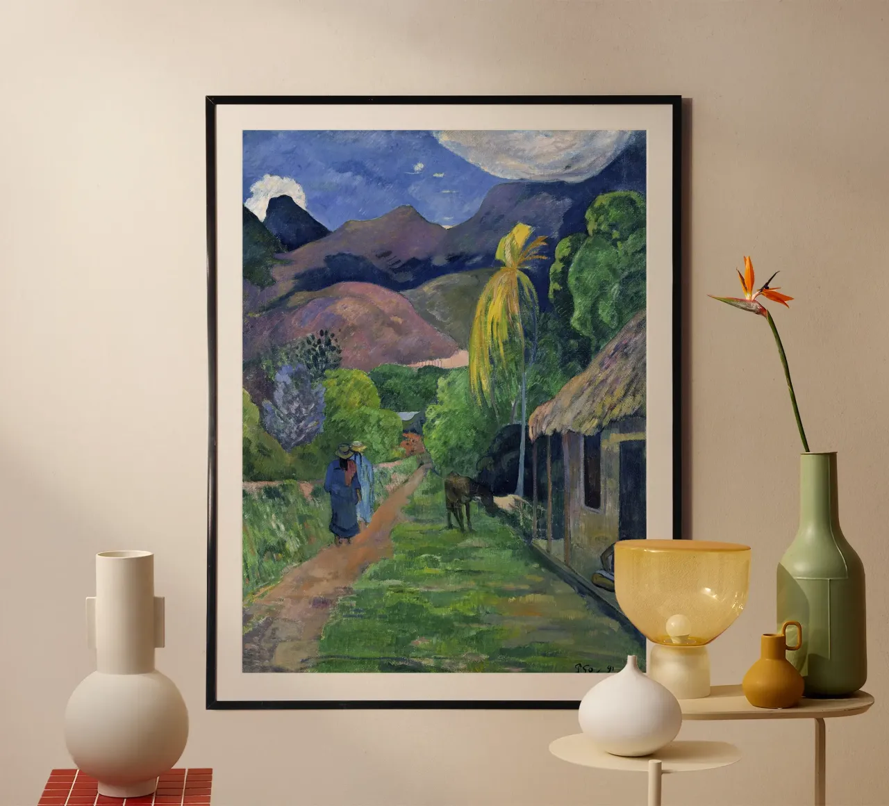 Paul Gauguin - Rue de Tahiti poster con telaio in legno da Timeless Artworks