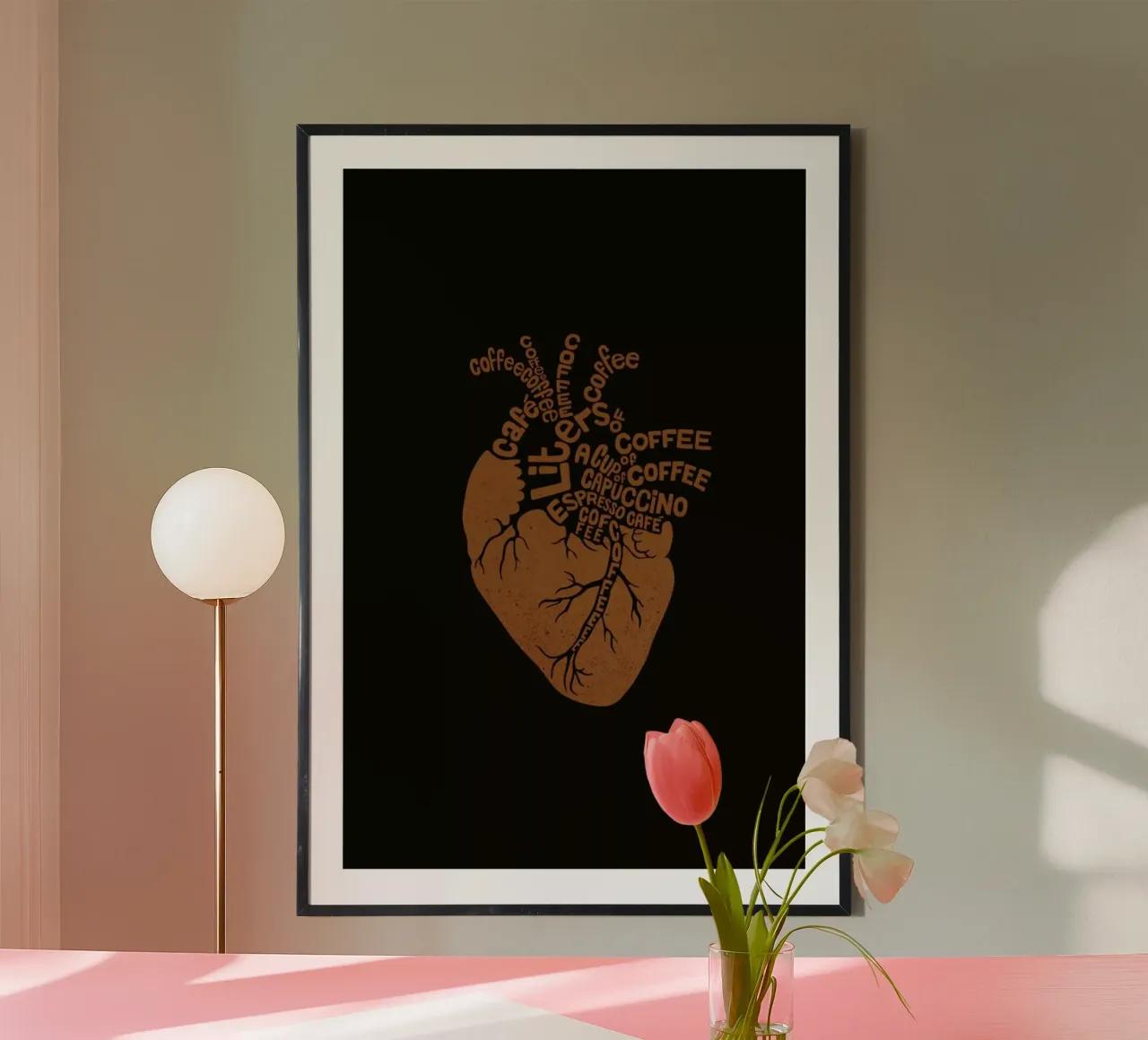 Coffee Lover Heart poster con telaio in alluminio da Tobe Fonseca