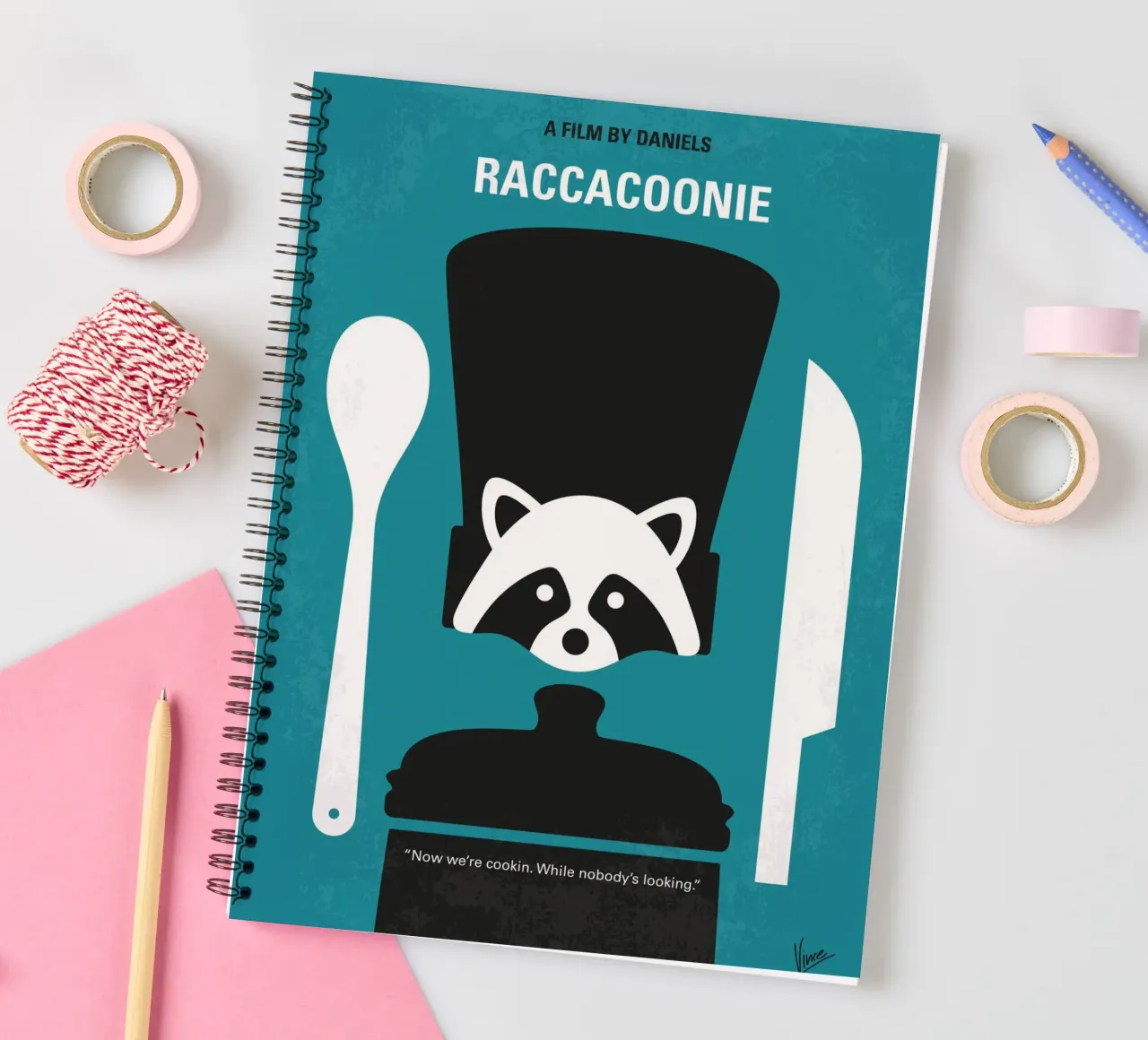 No1381 My Raccacoonie minimal movie poster spiral notebook by Chungkong
