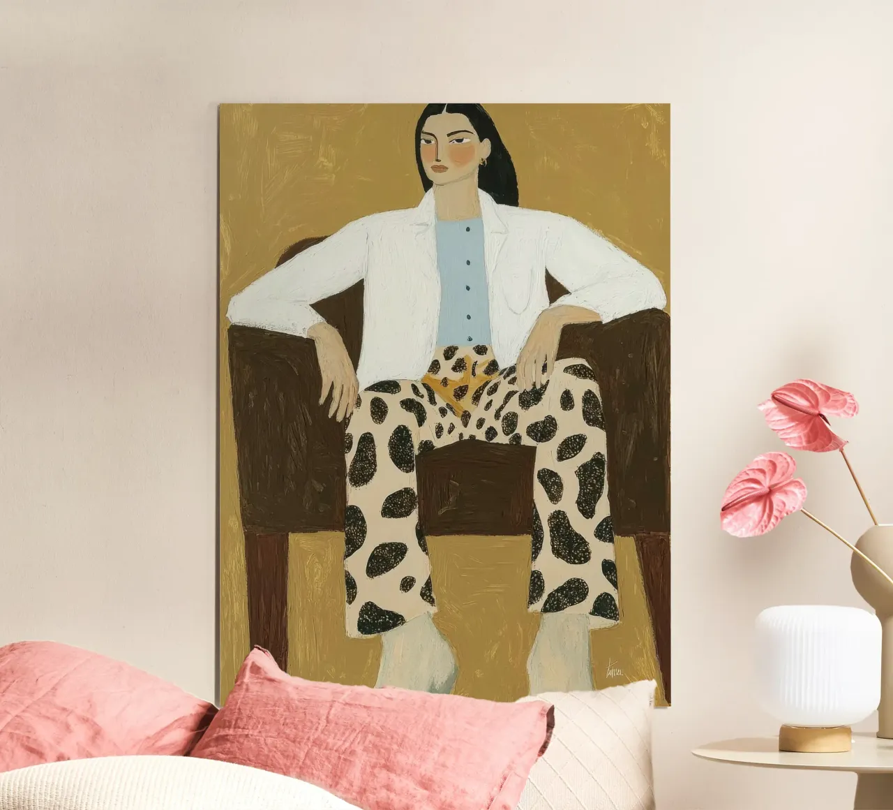Donna elegante in abito leopardato poster da Peaches Art Prints