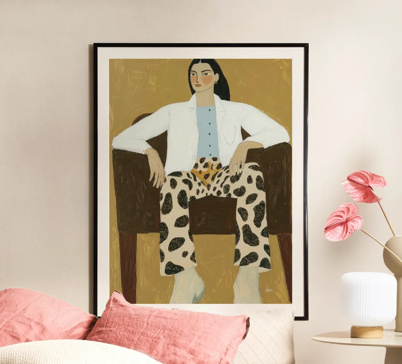 Donna elegante in abito leopardato poster da Peaches Art Prints