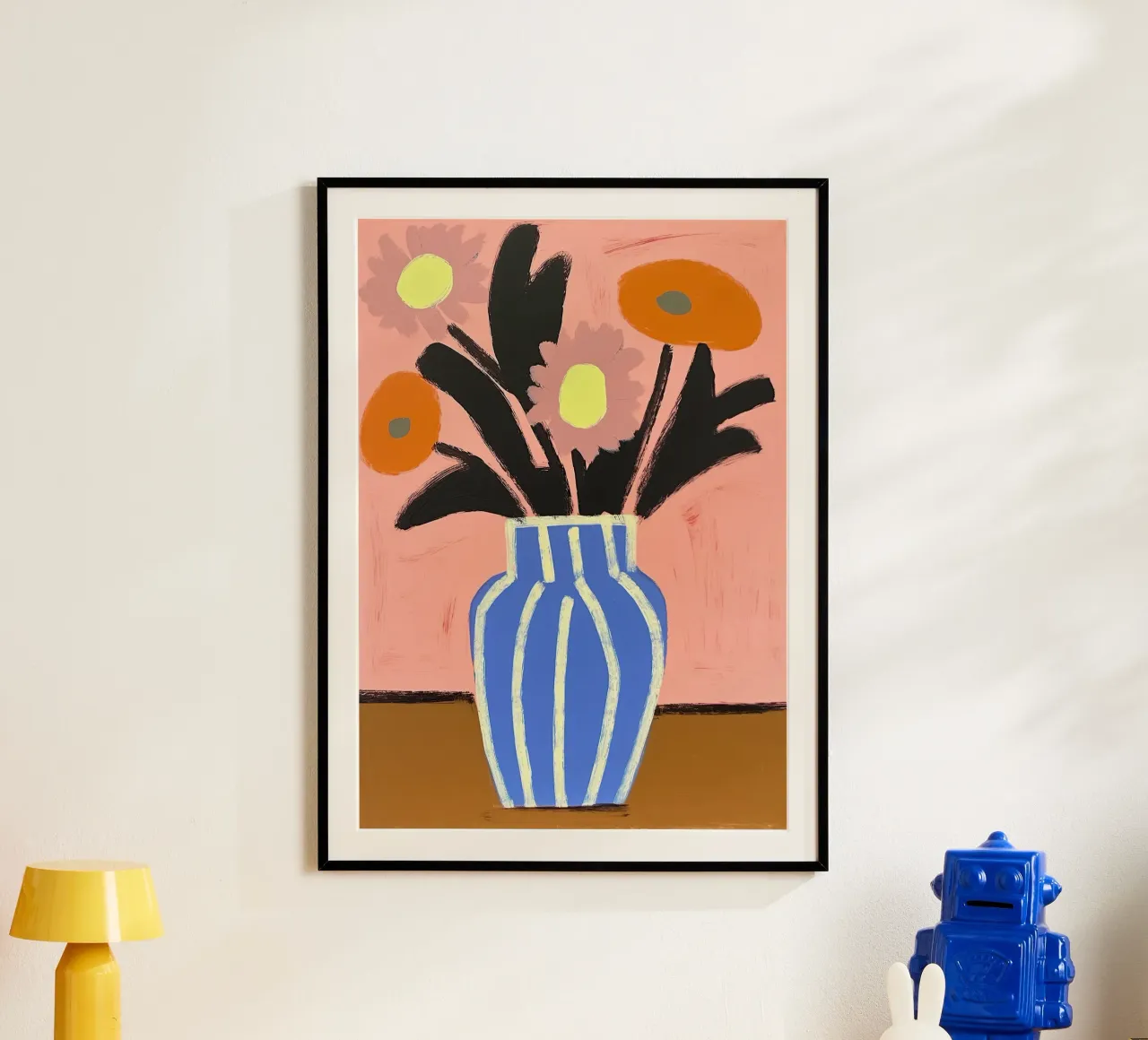 Vaso Matisse ispirato ai fiori al neon poster con telaio in legno da Euphoria Theresa