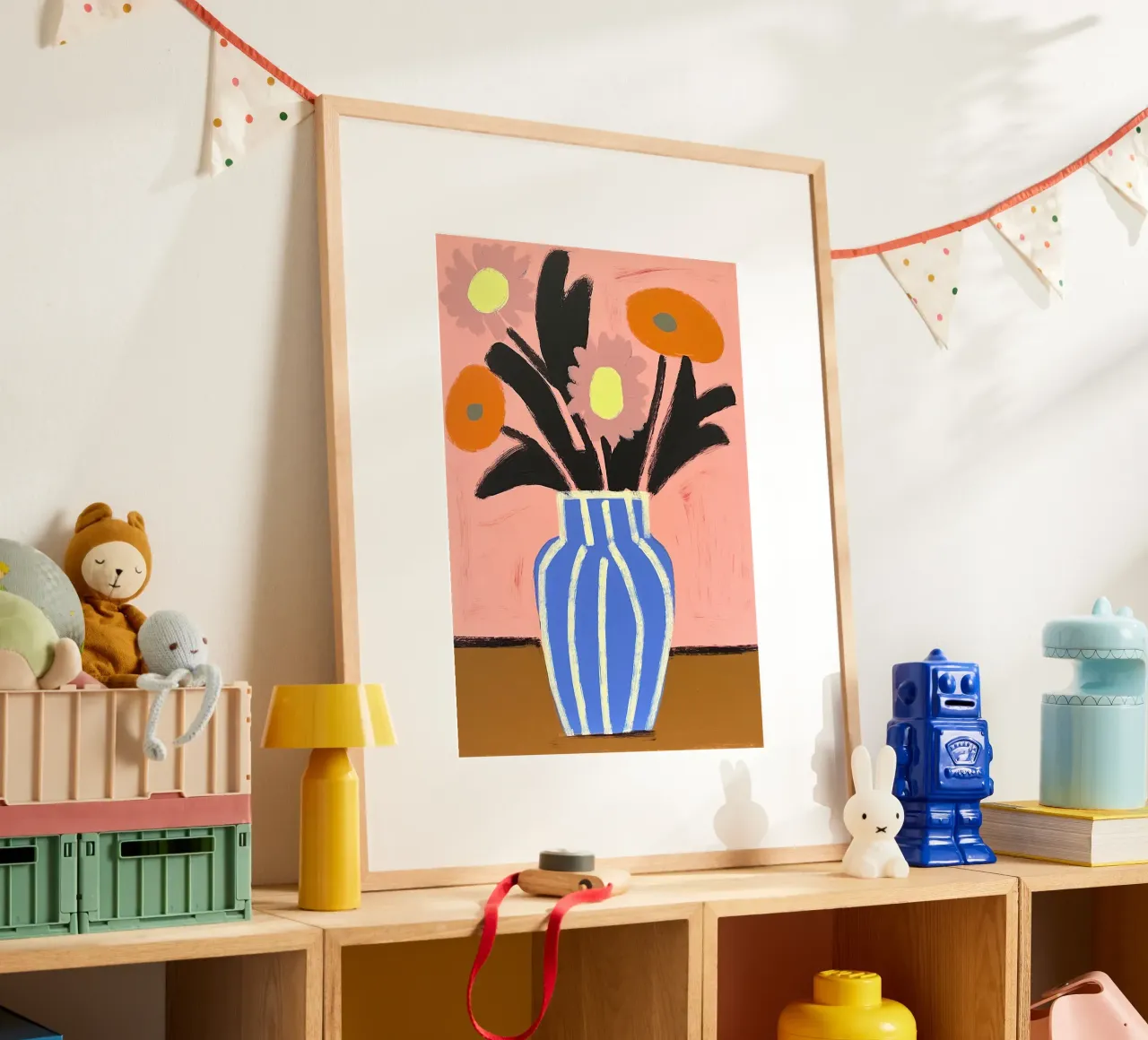 Vaso Matisse ispirato ai fiori al neon poster con telaio in legno da Euphoria Theresa