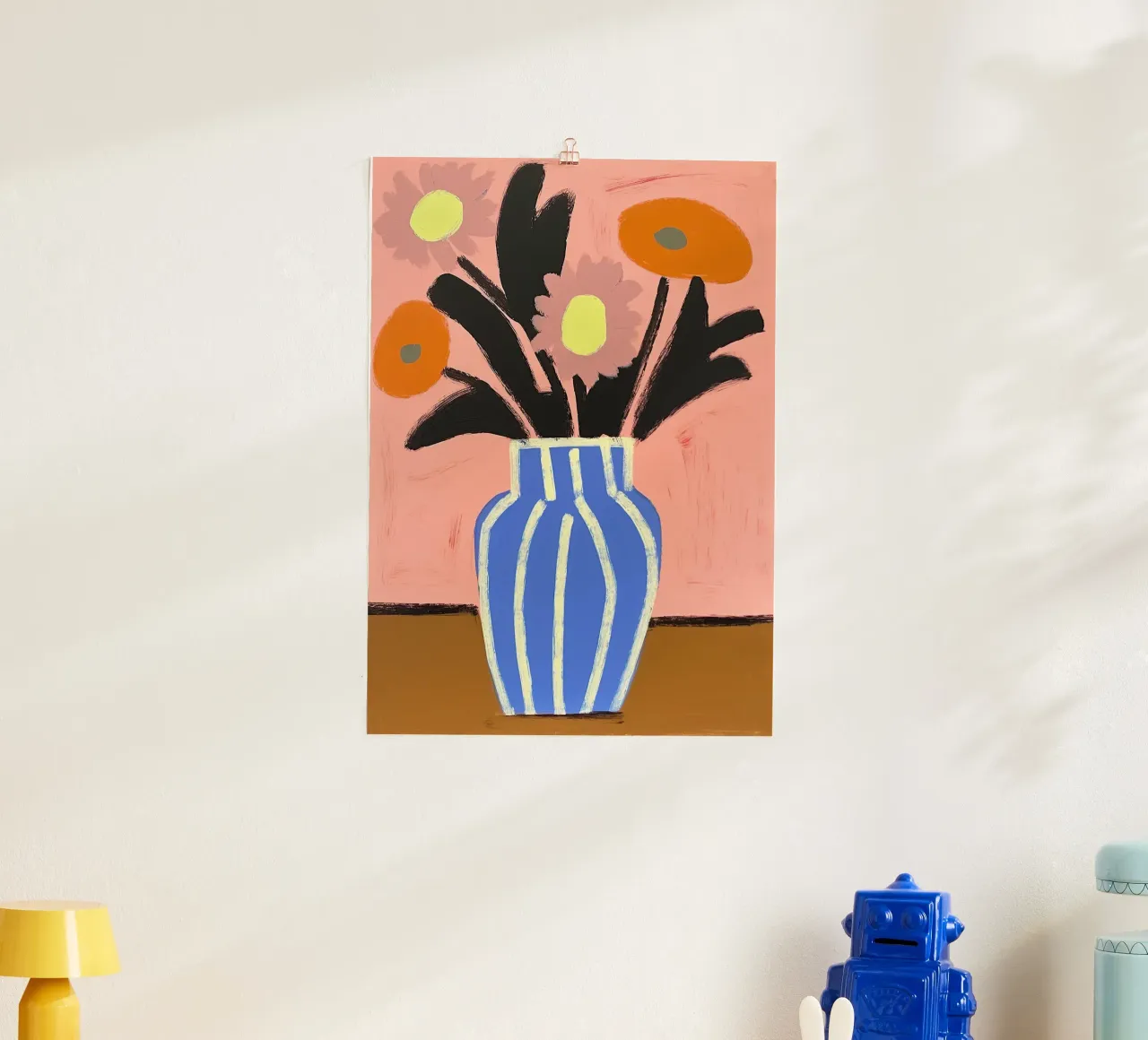 Vaso Matisse ispirato ai fiori al neon poster con telaio in legno da Euphoria Theresa