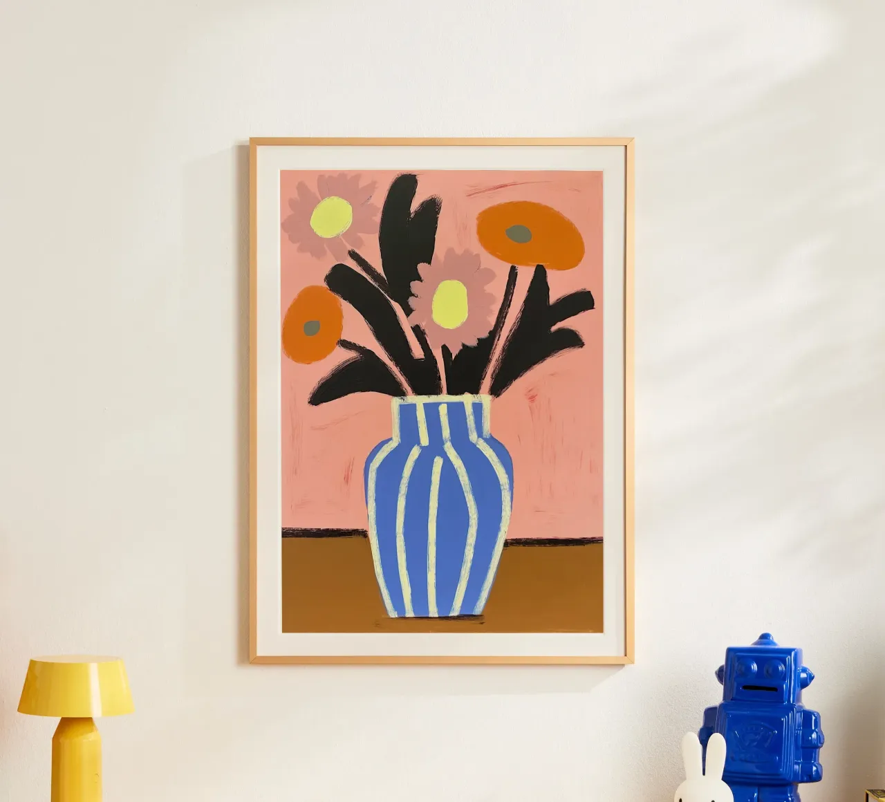 Vaso Matisse ispirato ai fiori al neon poster con telaio in legno da Euphoria Theresa
