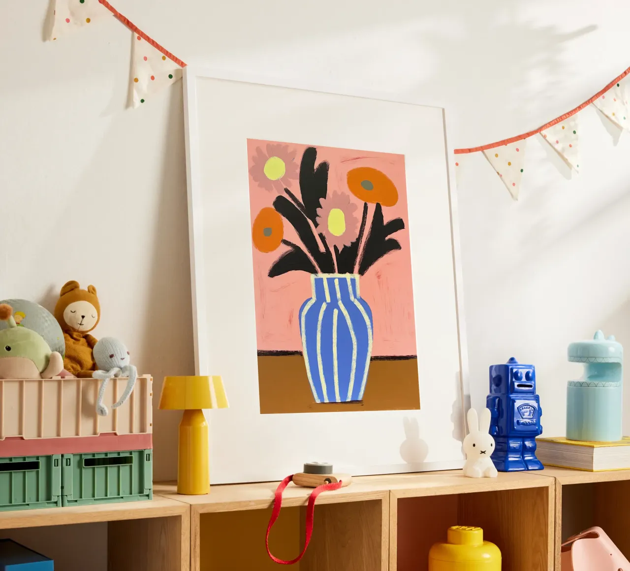 Vaso Matisse ispirato ai fiori al neon poster con telaio in legno da Euphoria Theresa