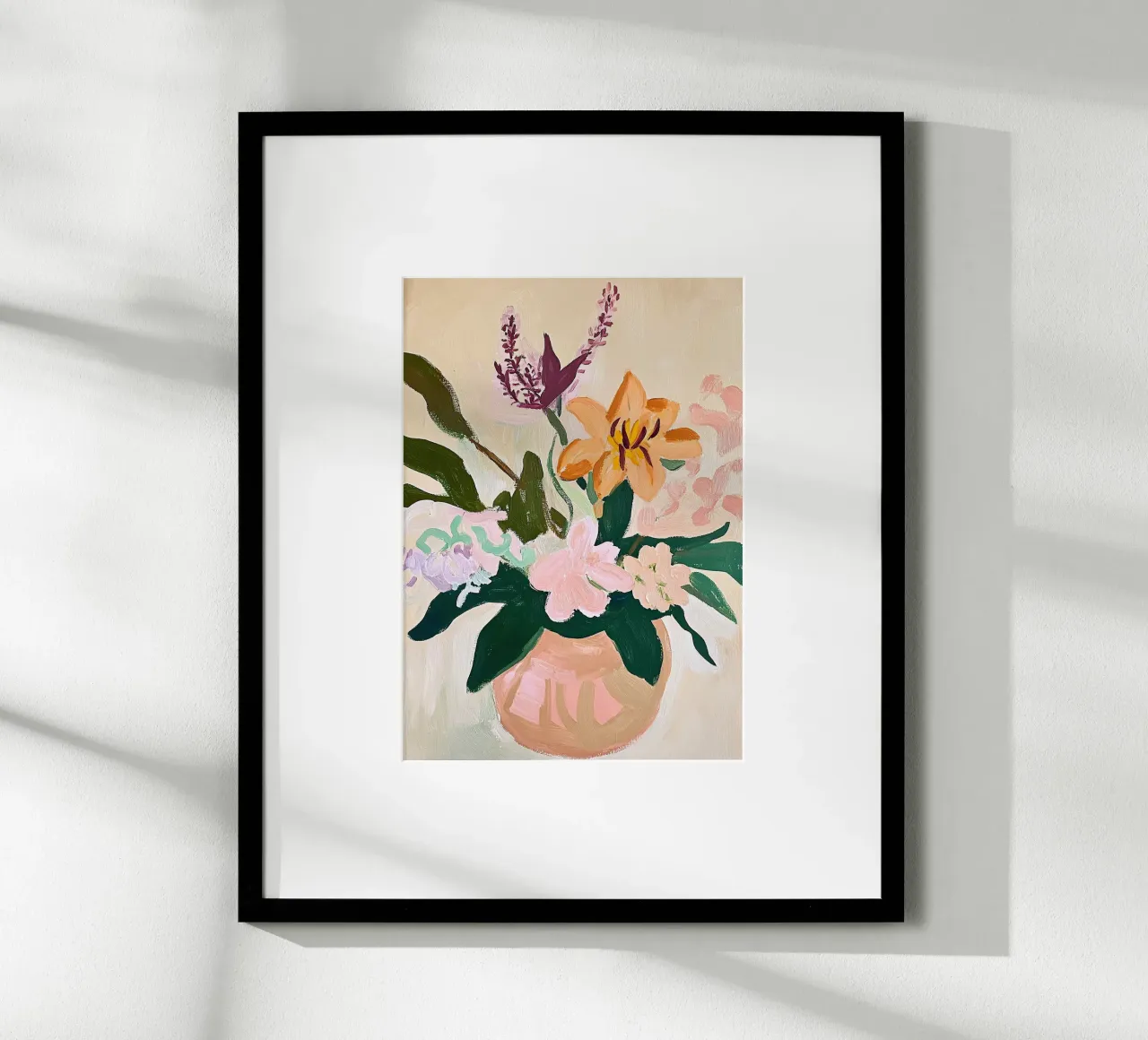 Vaso Floreale Beige Fiori Fauvismo poster con telaio in alluminio da Euphoria Theresa