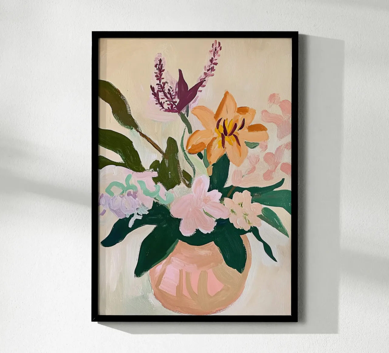 Vaso Floreale Beige Fiori Fauvismo poster con telaio in alluminio da Euphoria Theresa