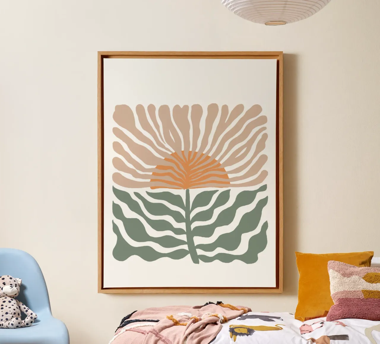 Midcentury Moderne Abstracte Bloem canvas met Baklijst van Modern Muse