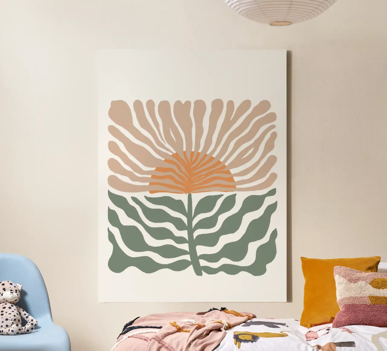 Midcentury Moderne Abstracte Bloem canvas met Baklijst van Modern Muse