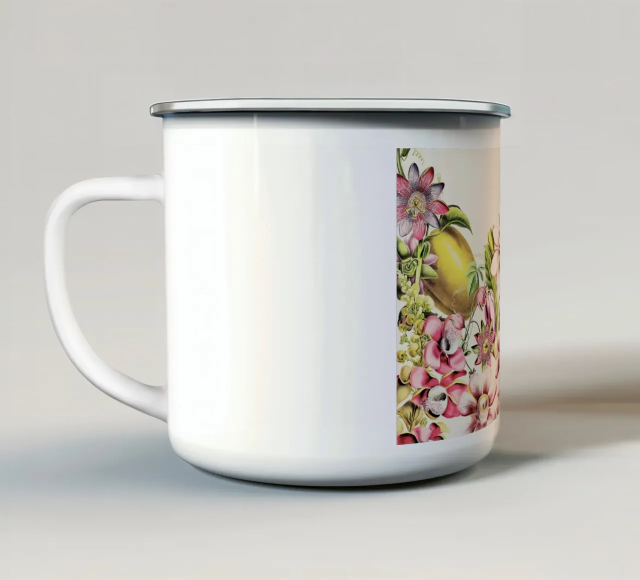 Pink Botanical Vintage Flower Paradise enamel mug by Vintage World - Uta Naumann
