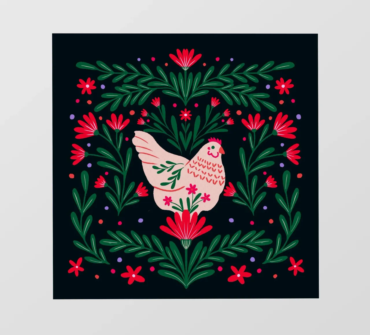 Pollo in fiore - verde e rosso telo in pvc da Wackapacka