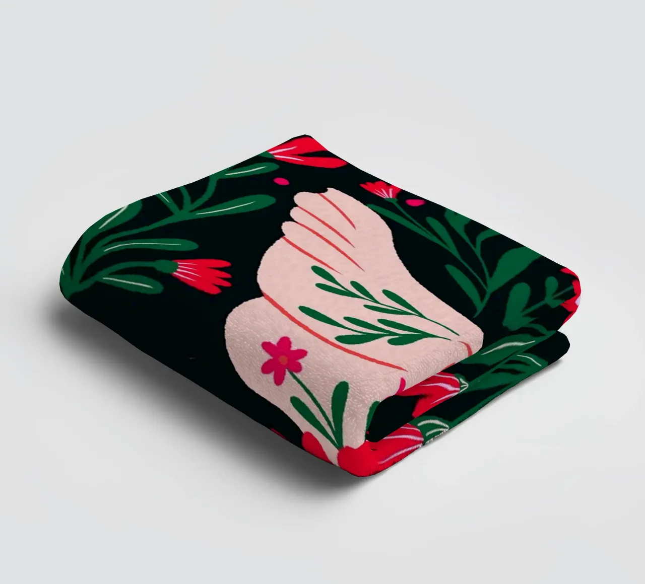 Pollo in fiore - verde e rosso asciugamano da bagno da Wackapacka