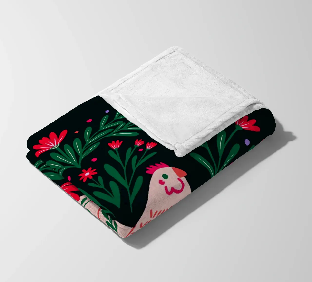 Pollo in fiore - verde e rosso coperta in pile da Wackapacka
