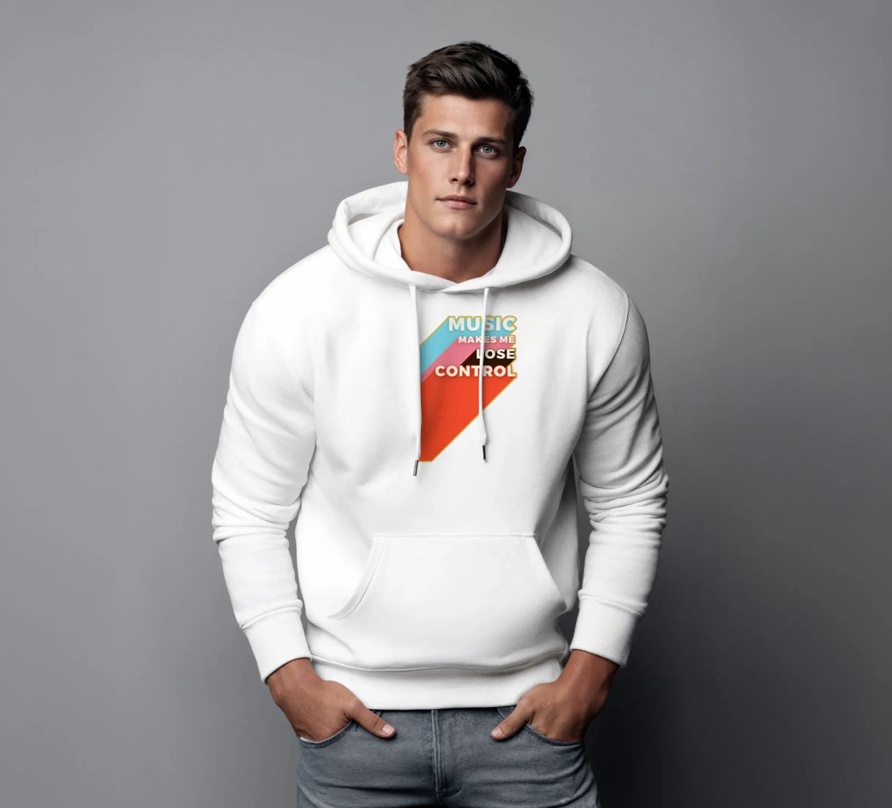 Music Makes Me Lose Control – Bold Retro Typography felpa con cappuccio da showmemars