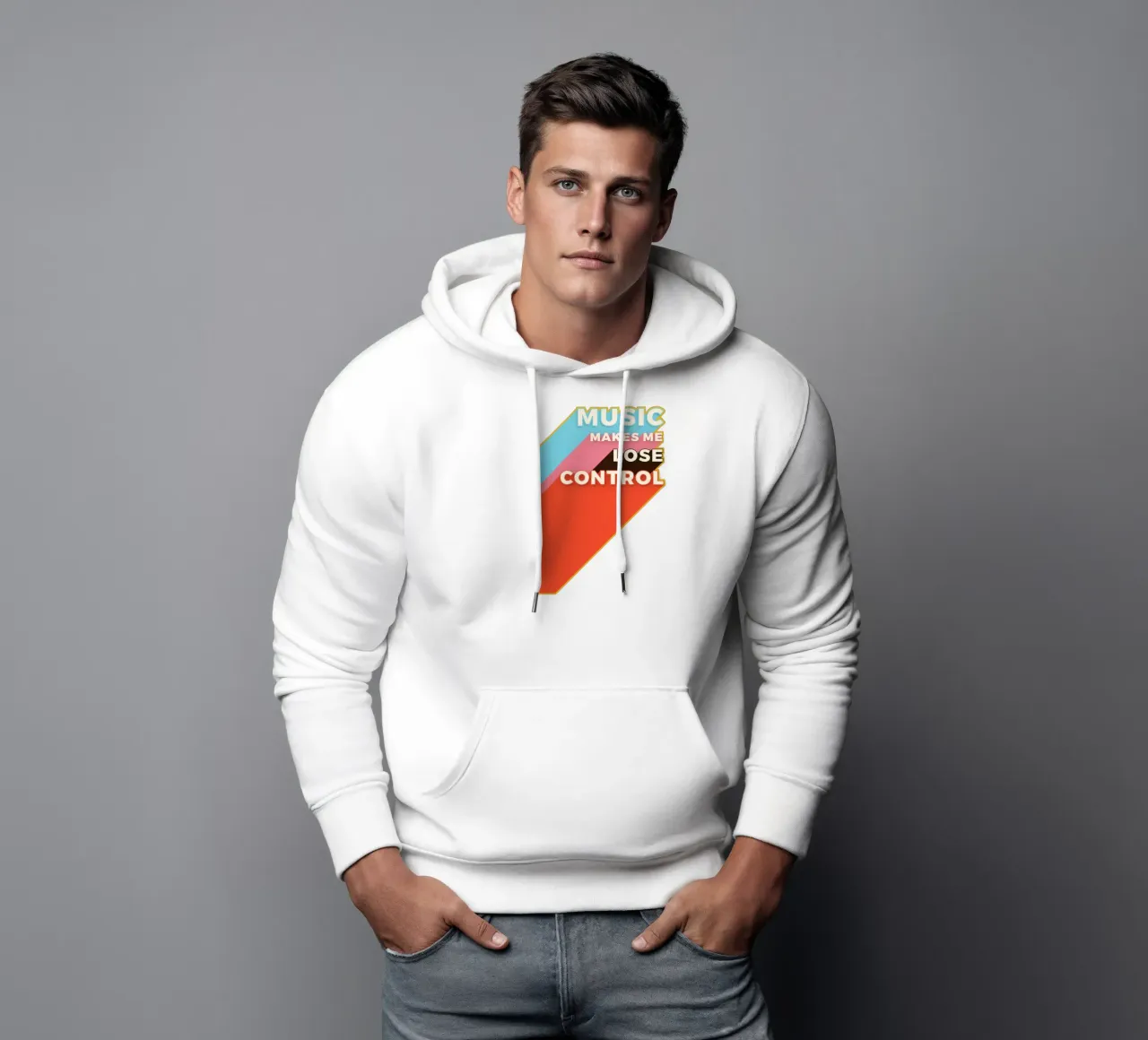 Music Makes Me Lose Control – Bold Retro Typography felpa con cappuccio da showmemars