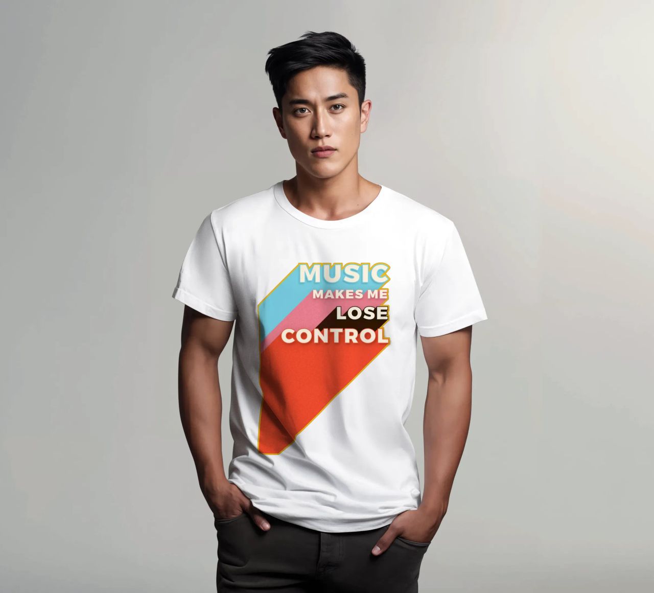 Music Makes Me Lose Control – Bold Retro Typography t-shirt da showmemars