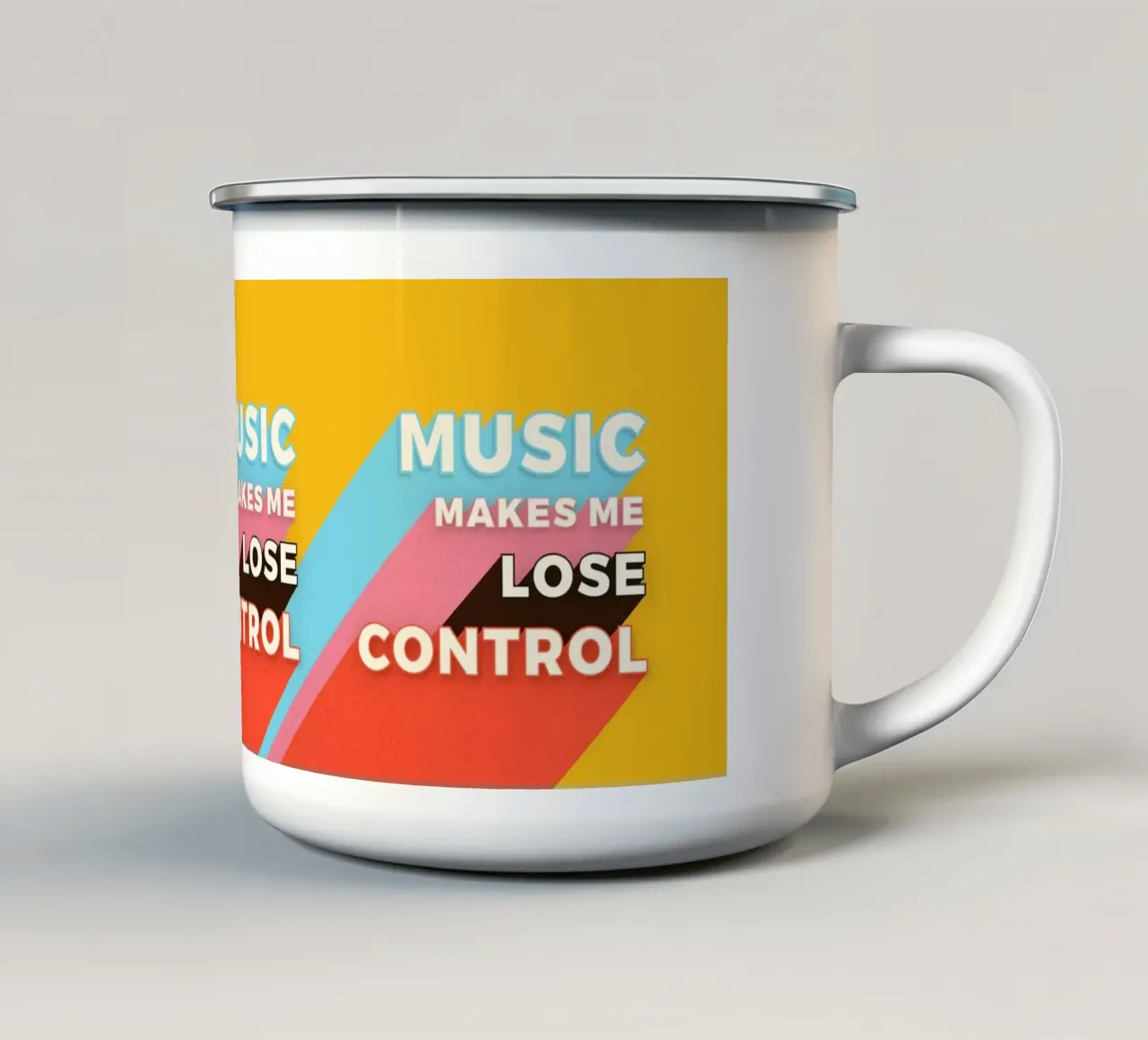 Music Makes Me Lose Control – Bold Retro Typography tazza in smalto da showmemars