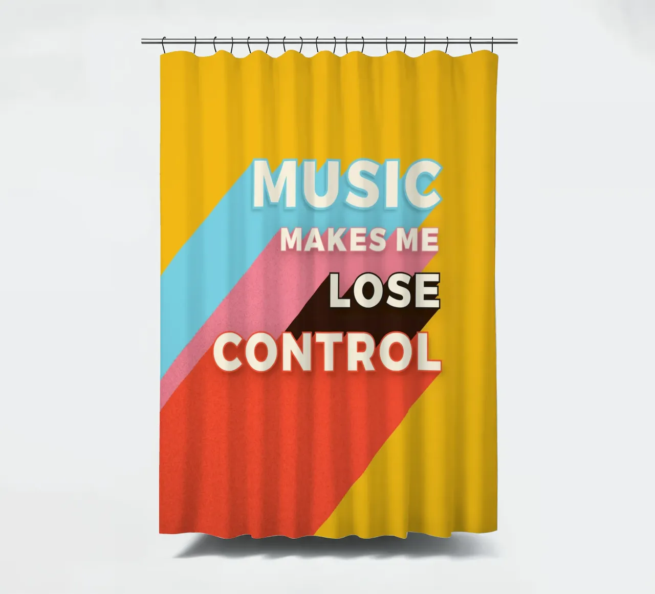 Music Makes Me Lose Control – Bold Retro Typography Duschvorhang von showmemars