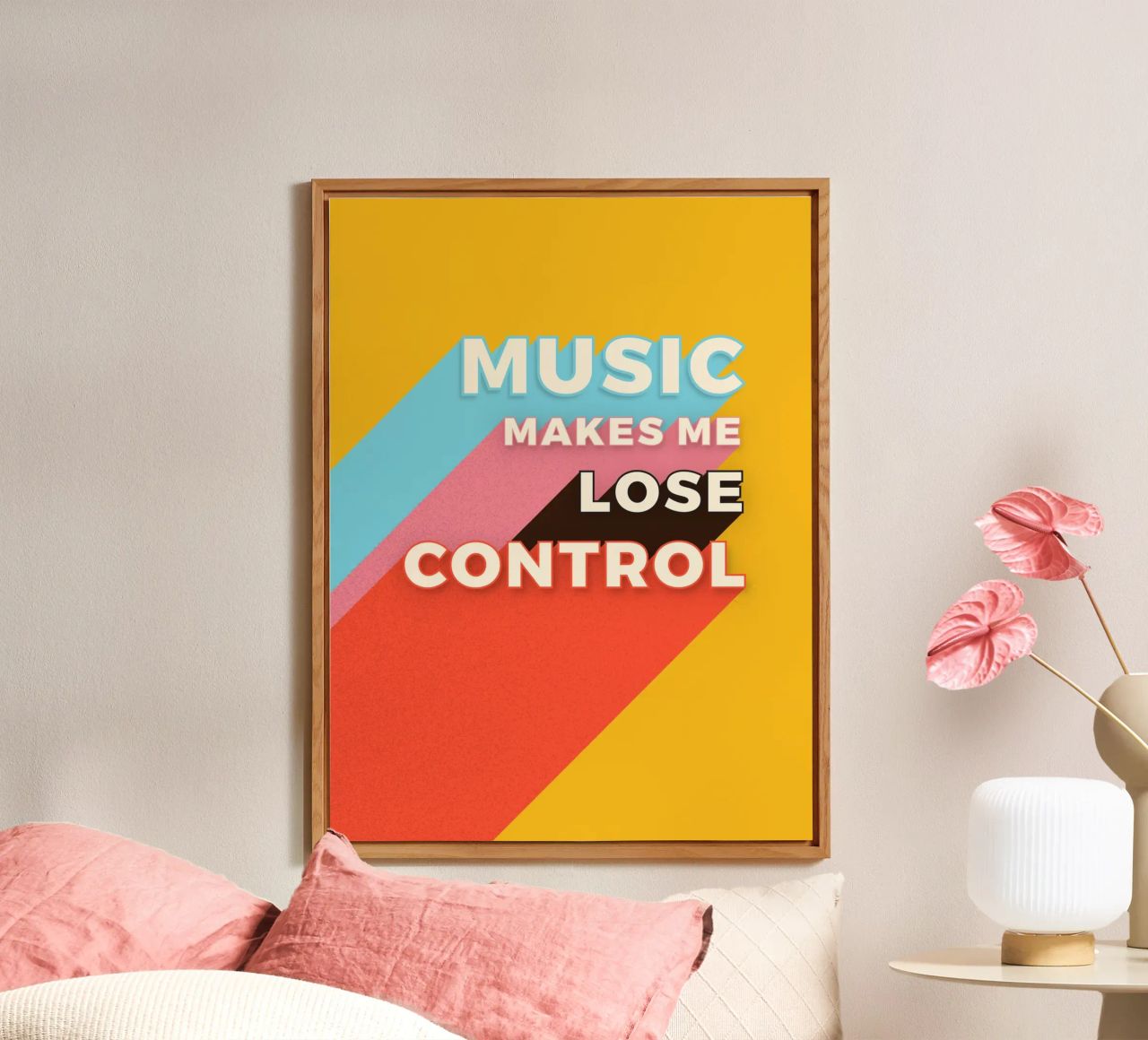 Music Makes Me Lose Control – Bold Retro Typography alluminio dibond da showmemars