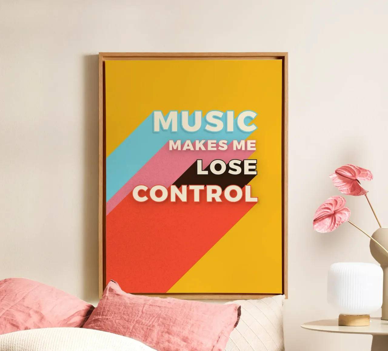 Music Makes Me Lose Control – Bold Retro Typography tela con Cornice a cassetta da showmemars